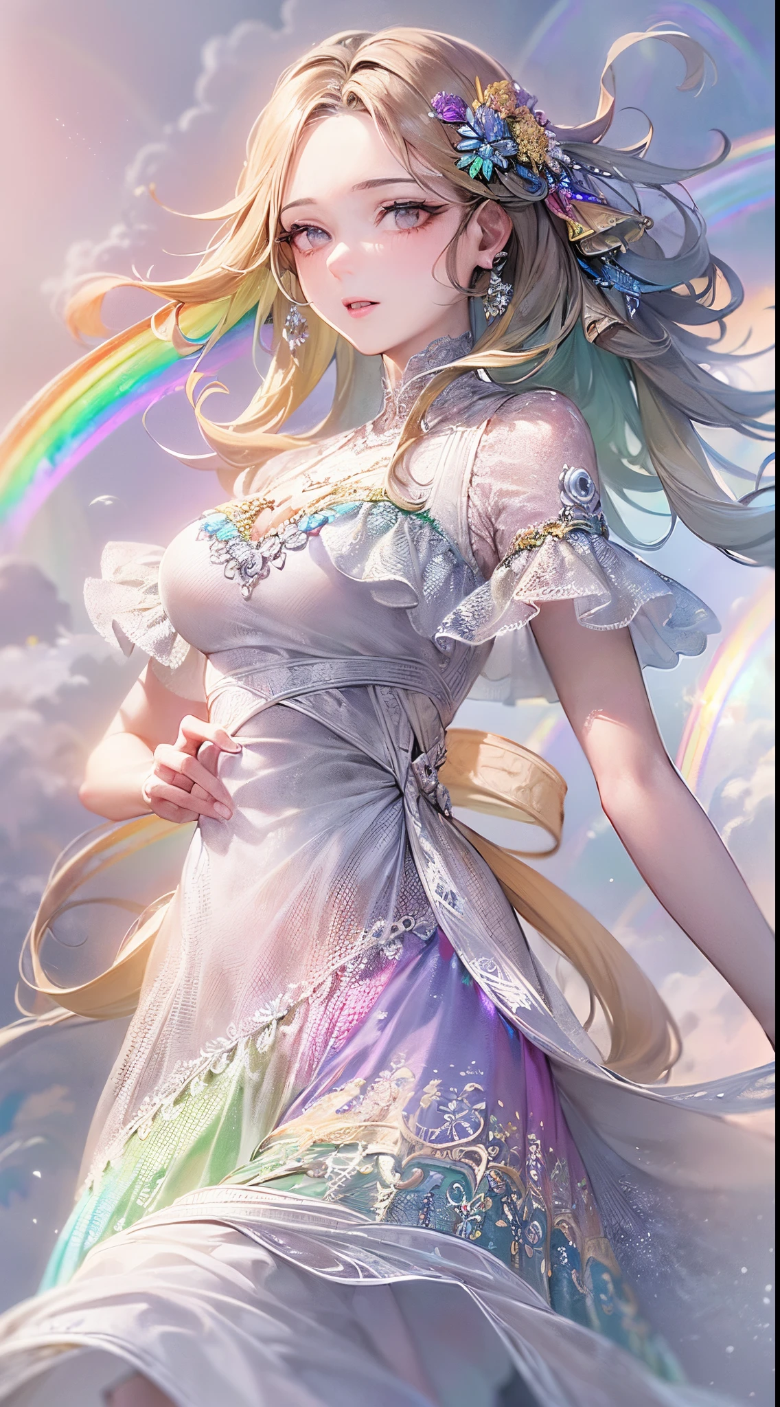 (masterpiece, high quality, highres,illustration),blurry background,[(white background:1.2)::5],cowboy shot,
spring \(season\),(no light:1.1),(temptation:1.2),elegance,
(1loli:1.1),(very long hair:1.1),(blush:0.7),floating hair,ahoge,deep sky,star \(sky\),panties,
(summer (Floral:1.2) dress:1.1),outline,(see-through:0.85),shining,low twintails,
(polychromatic peony:1.15),Movie poster,(colorful:1.1),ornament,petals,(pantyhose:1.1),
ribbon,