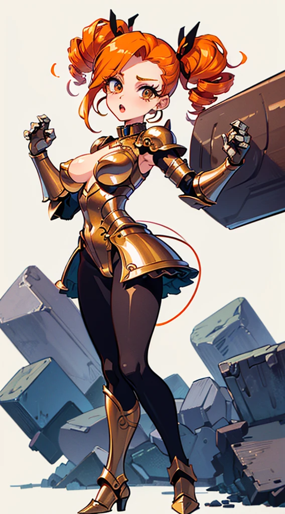 "(masterpiece:1.1), best quality, NSFW,
1girl, (80s anime style:1.3), (eyelashes:1.5), (li:1.2),
(intricate high detailed body:1.2),
orange hair, (hair slicked back:1.2), (twintails, drill hair:1.2), (hair ribbon:1.2),
brown eyes, (lip stick:1.3),
(muscular body:1.1), (huge breasts:1.1),
(expressionless:1.2), open mouth,
(string leotard armor:1.2), (pantyhose:1.2),
(knight armor, armored boots:1.2), (frill:1.1), (earrings:1.1), collar,
standing, claw pose,
(dynamic pose:1.1), (full body, looking at viewer, from front:1.1),
(simple white background:1.2)"