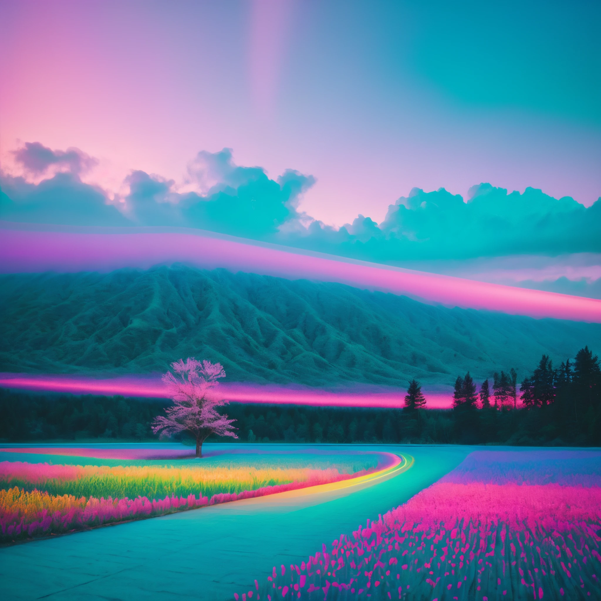 In a mesmerizing vaporwave-inspired idyllic matrix system, a hypnotic blend of neon hues cascades through the serene digital landscape. Transfixed at first glance, viewers are drawn into an ethereal moment frozen in time. This cinematic long exposure photograph captures the essence of a pixelated dreamworld where pastel sunsets meet glitching computer code. The intricate details and vibrant colors of the image beckon, creating a nostalgic sense of tranquility and surreal beauty.