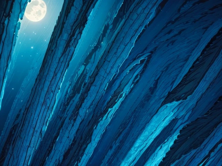 many blue trees, night, many stars,