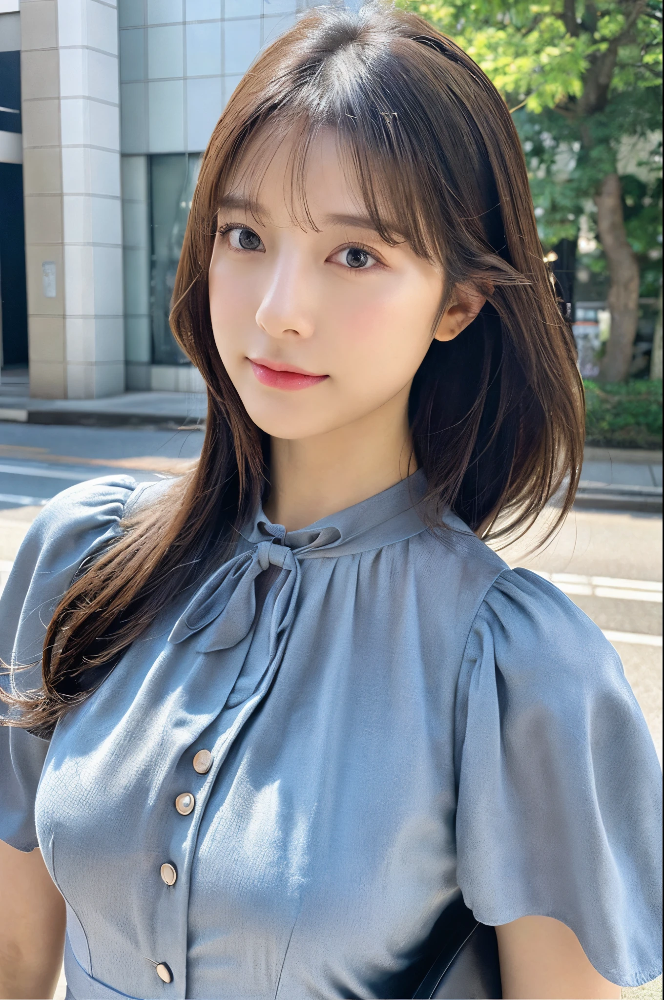 (Colossal tits、frilled blouse、Shoulder bag)、(top-quality,​masterpiece:1.3,超A high resolution,),(ultra-detailliert,Caustics),(Photorealsitic:1.4,RAW shooting,)Ultra-realistic capture,A highly detailed,high-definition16Kfor human skin、 Skin texture is natural、、The skin looks healthy with an even tone、 Use natural light and color,One Woman,japanes,,kawaii,A dark-haired,Middle hair,(depth of fields、chromatic abberation、、Wide range of lighting、Natural Shading、)、(Hair swaying in the wind:1.2)、Streets of Tokyo