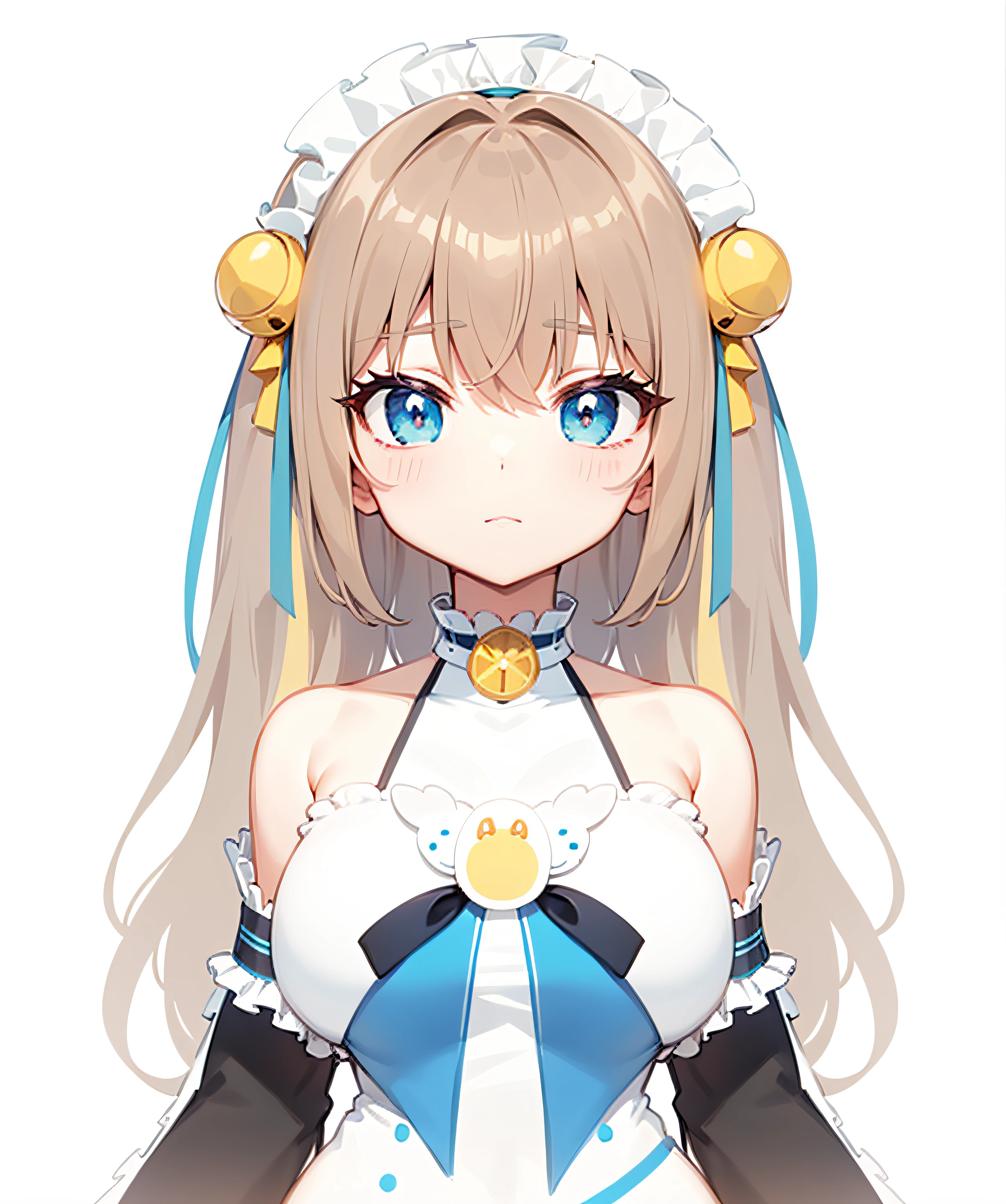 Anime manga girl，yellow long hair，eBlue eyes，wears a white dress, anime goddess, Anime cute art style, a hologram, Cute cartoon anime grandma wearing beautiful clothes, Curvy little loli, white cyan,  fully colored, anime figure, Anime Stylization, change, Cute face，Cute big breasts，detail-rich，The work of the master，Illustration quality，Best quality，8K HD pixels