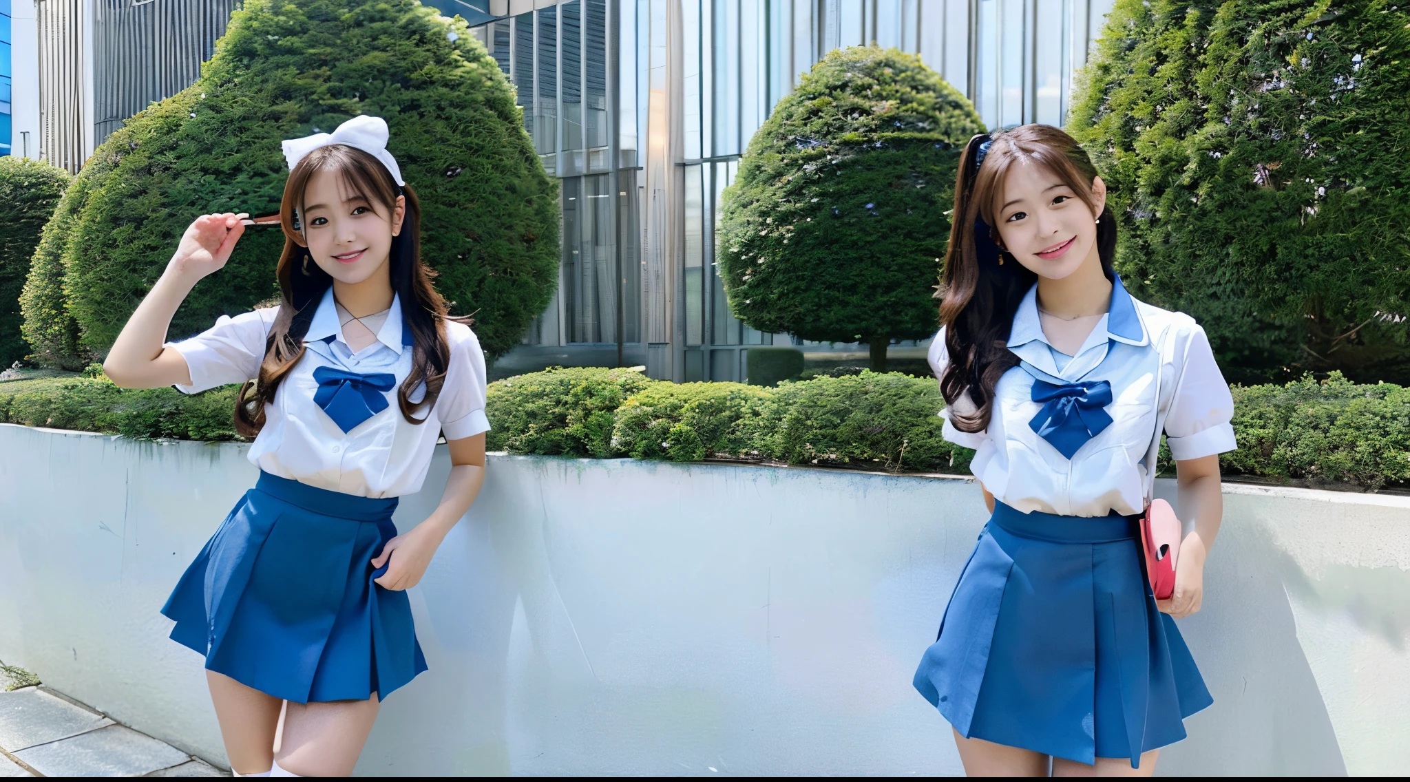 Cute waitress 18 years old wearing a light blue miniskirt