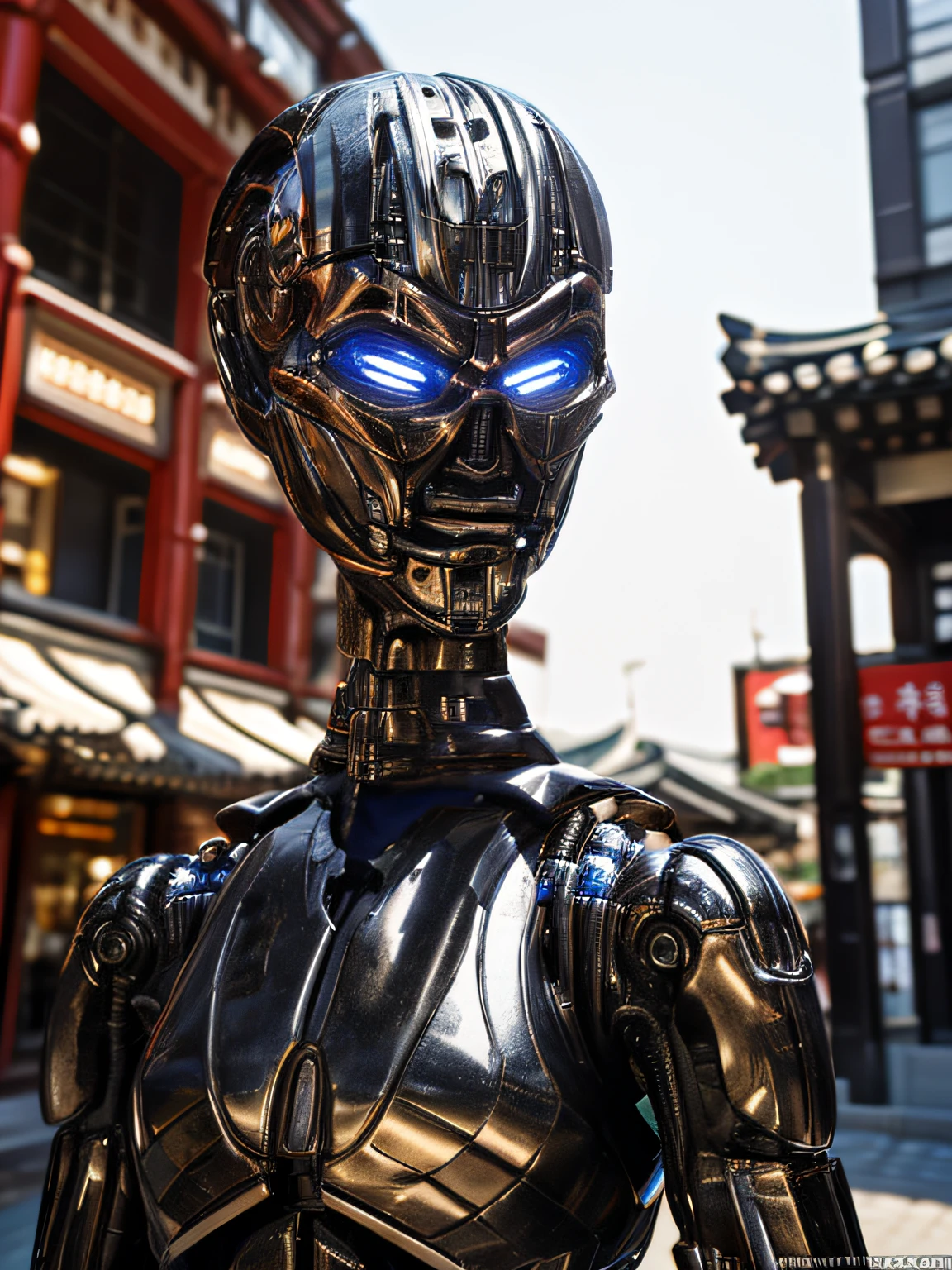 ultra realistic, TX endoskeleton in seoul, daytime, realistic lighting, (T-X Endoskeleton:1.1), detailed TX endoskeleton, ultrarealistic TX endoskeleton, sharp details, photorealistic, deep focus, very high quality, ultra HD, 8K