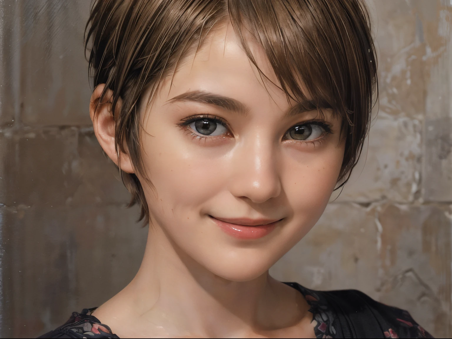 102
(a 20 yo woman,is standing), (A hyper-realistic), (high-level image quality), ((beautiful hairstyle 46)), ((short-hair:1.46)), (Gentle smile), (Keep your mouth shut), (trompe l'oeil), ((trickart))