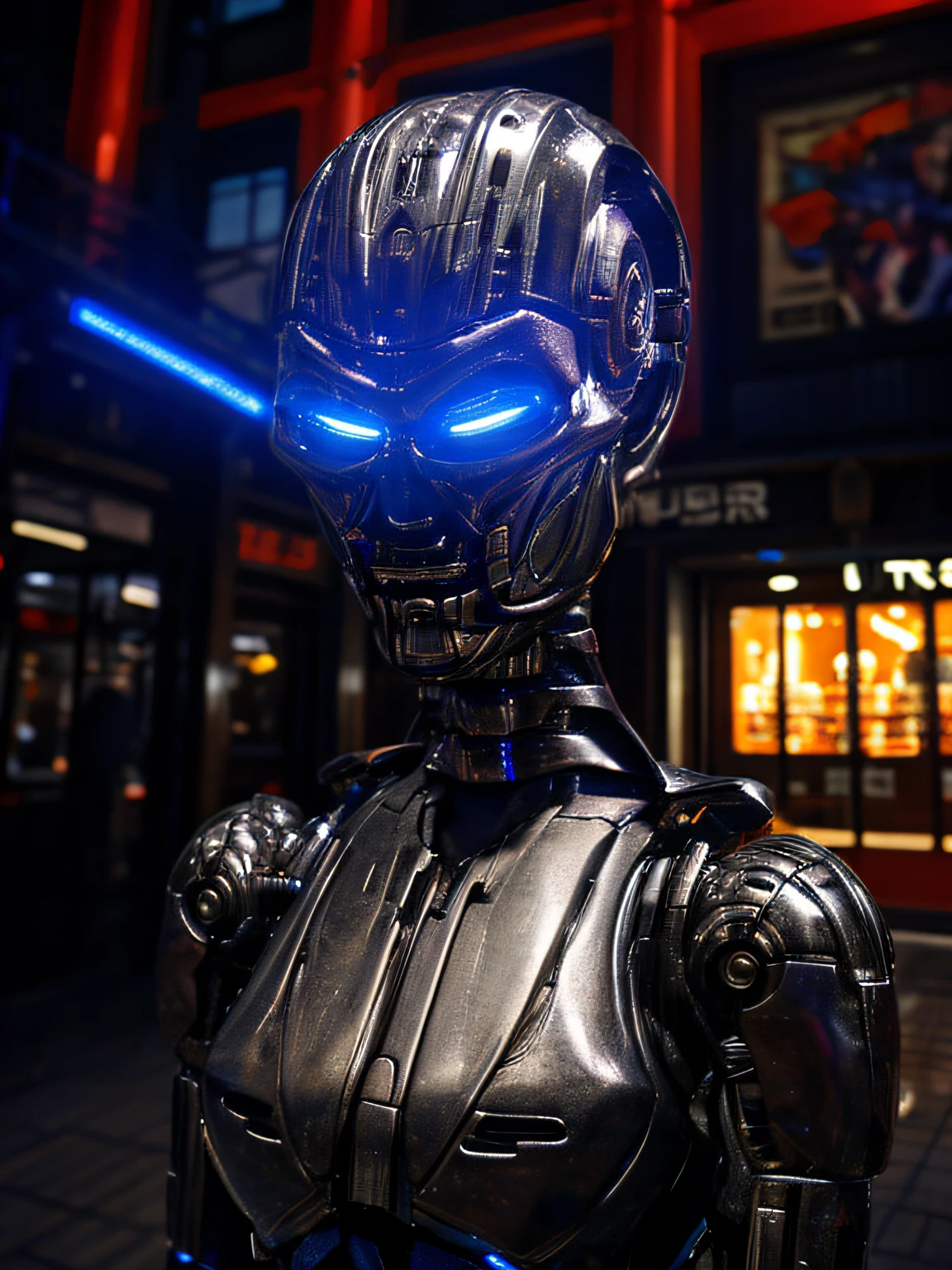 ultra realistic, TX endoskeleton in seoul, night time, realistic lighting, (T-X Endoskeleton:1.1), detailed TX endoskeleton, ultrarealistic TX endoskeleton, sharp details, photorealistic, deep focus, very high quality, ultra HD, 8K