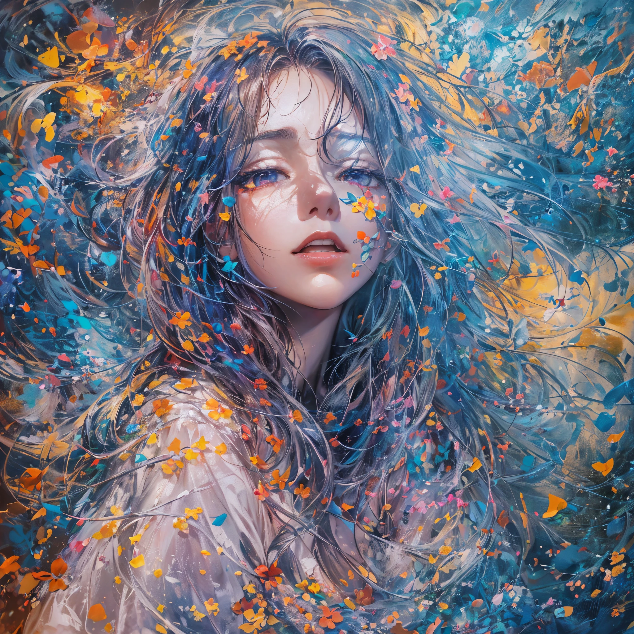 top-quality、masutepiece、1womanl、独奏、20yr old,(abstract art:1.4),(Psychedelia Theme:1.4),(Blue World)、There is a beautiful woman at the center of the world,A ray of light,prisma,what is normal,Is it normal?,I can't measure it well with the ruler I have now.,i just stood there,I was doing everything I could to deal with the anxiety I exhaled and inhaled again.,I am clumsy,I'm running around in a daze, and I'm running away from getting hurt,I comfort myself by going back and forth between reality and my notes.,What a difficult world to live in.,Who am I,Flyaway,Please be by my side so that the sadness will go away.,don't take everything away,There's still a long way to go,No one will scold you if you take a short break.,a person々complexion while observing,What do I want to do,I'm so miserable and pathetic,I don't think I can change myself yet,timid and beautiful,I'm afraid of being hated,You don't have to find meaning in everything,I wonder if I can believe it?,Is it okay to stay here?,It's okay if you realize that you don't have to try too hard.,please accept yourself kindly,my only life,It's up to me whether I love you or not,The words will shine with all their might,