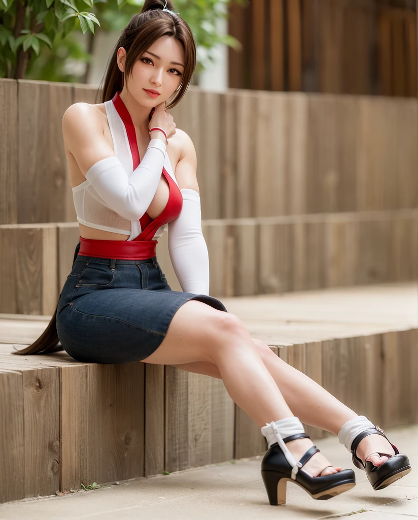 Mai Shiranui, (best quality, ultra-detalhado, Realistic:1.37), rosto delicado, rosto detalhado, Sweet smile expression, corpo perfeito, Textura ultrarrealista, Retrato, vivid colors, soft lighting