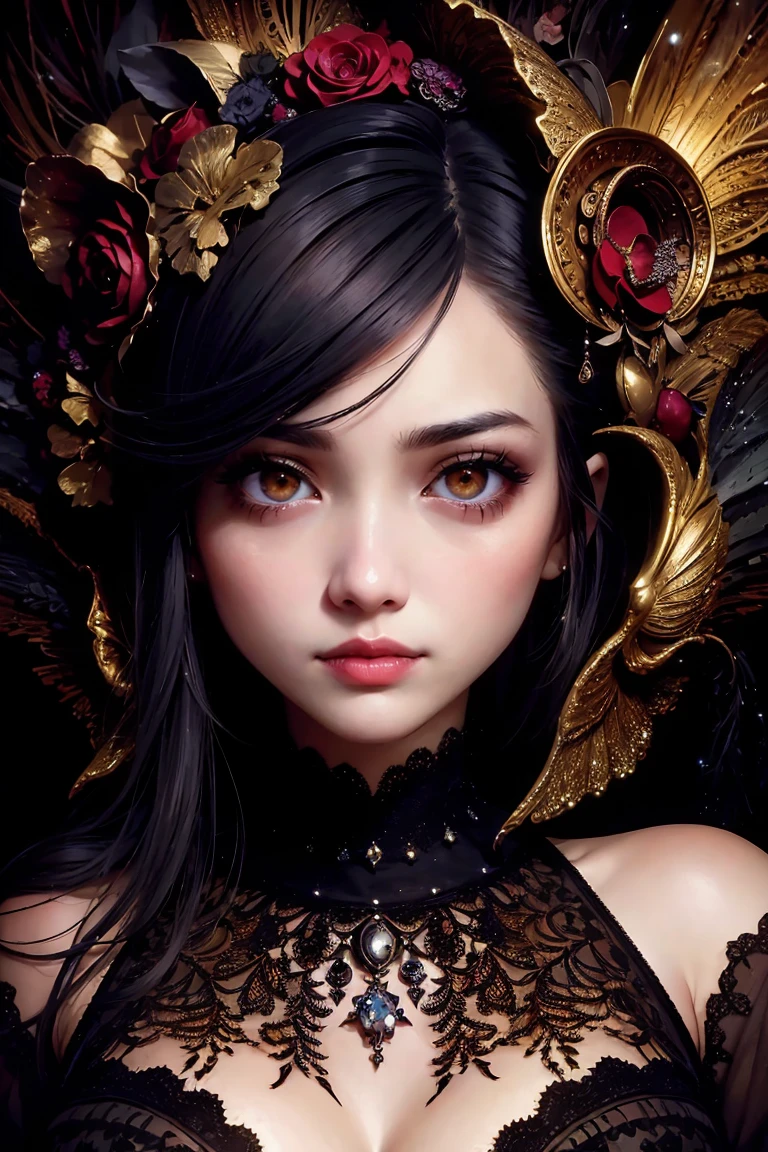 Beautiful detailed eyes, Beautiful detailed lips, extra detailed face, long eyelashes, Oil Painting, dark and intense atmosphere, Dramatic Lighting, Vibrant colors, Expressive emotions, Intricate details, Elements of surrealism.