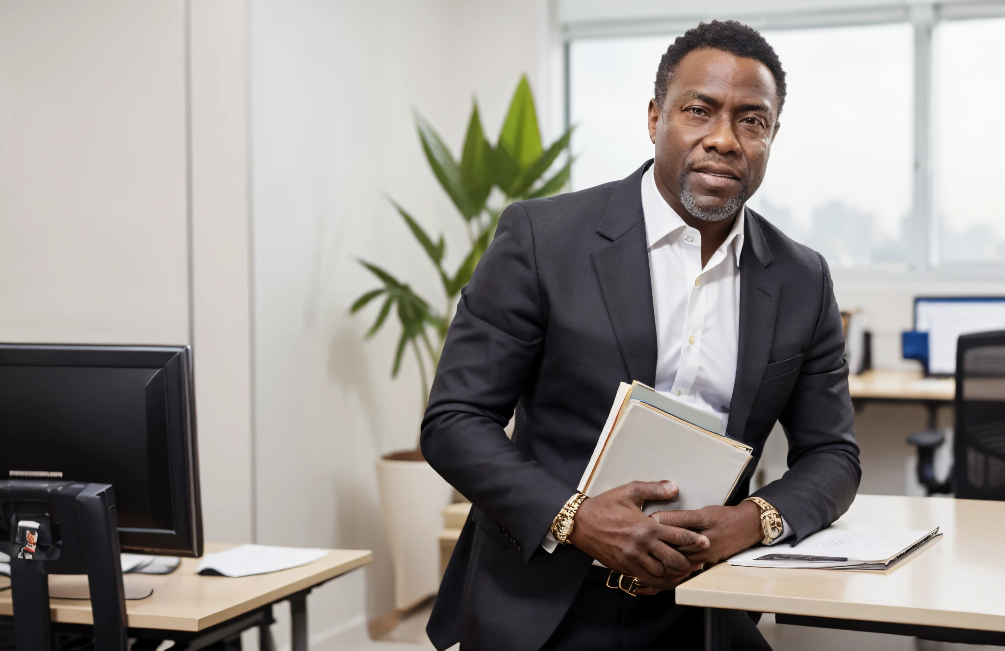 black businessman, HOMEM DE PELE PRETA COM ROUPA SOCIAL, in an office.