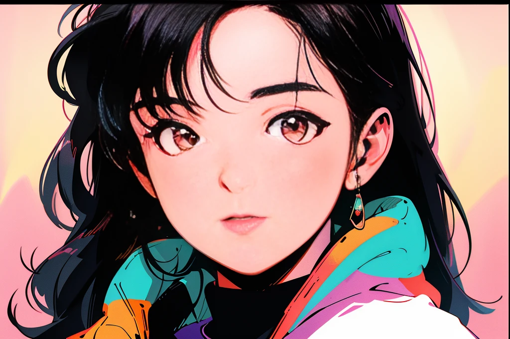 beautiful girl, black hair, forehead coma hair, Korean hair, red eyes, street style outfit, gradient hoodie in pink and yellow, colorful background, shiny, engaging gaze towards viewer, upper body

(best quality,4k,8k,highres,masterpiece:1.2), ultra-detailed, (realistic,photorealistic,photo-realistic:1.37), HDR, UHD, studio lighting, ultra-fine painting, sharp focus, physically-based rendering, extreme detail description, professional, vivid colors, bokeh

portraits, street photography, vibrant colors, warm tones, soft lighting