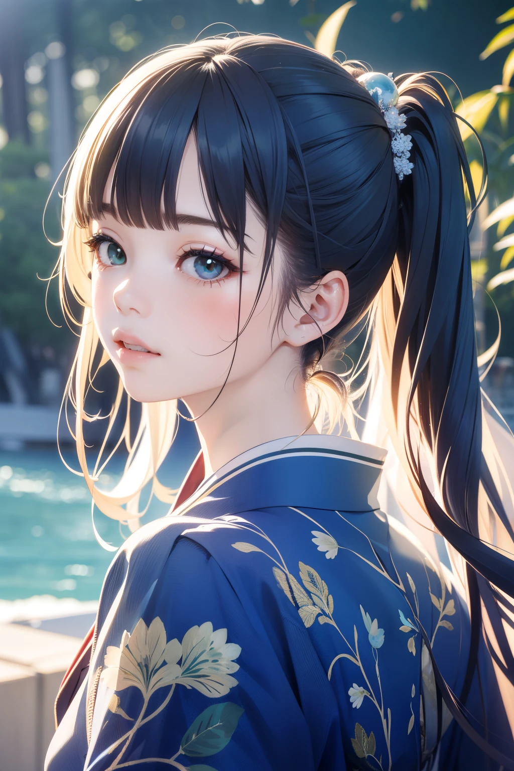 (((horizon blue world:1.3)))、Best Quality, masutepiece, High resolution, (((1girl in))), sixteen years old,(((i am horizon blue:1.3)))、horizon blue kimono、 Tindall Effect, Realistic, Shadow Studio,Ultramarine Lighting, dual-tone lighting, (High Detail Skins: 1.2)、Pale colored lighting、Dark lighting、 Digital SLR, Photo, High resolution, 4K, 8K, Background blur,Fade out beautifully、horizon blue world