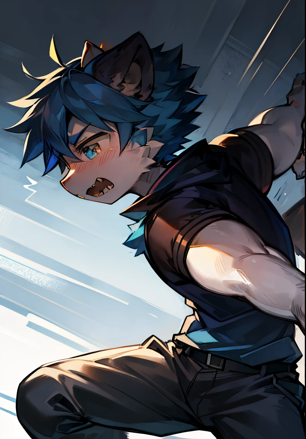 Boy Shota Hair Blue 70% White 10% light blue 20% Ancient style ferocious expressionless avatar of Furui