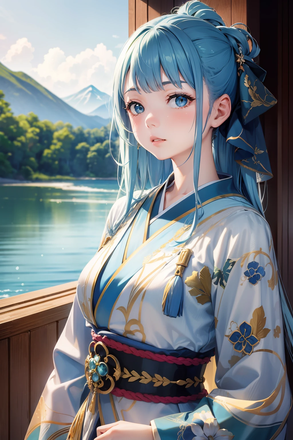 (((horizon blue world:1.3)))、Best Quality, masutepiece, High resolution, (((1girl in))), sixteen years old,(((i am horizon blue:1.3)))、horizon blue kimono、 Tindall Effect, Realistic, Shadow Studio,Ultramarine Lighting, dual-tone lighting, (High Detail Skins: 1.2)、Pale colored lighting、Dark lighting、 Digital SLR, Photo, High resolution, 4K, 8K, Background blur,Fade out beautifully、horizon blue world