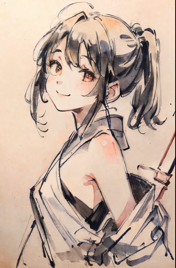 (realisitic:1.4)、(Very complex:1.2)、(The upper part of the body:1.2)、(from the front side:1.3)、1girl in Smile, 超A high resolution、8K UHD、perfect anatomia、Exquisitely detailed skin、Best Shadows、 Delicate、hight resolution,line-drawing,monochromes,sketch,Pencil drawing,Traditional Media,without background