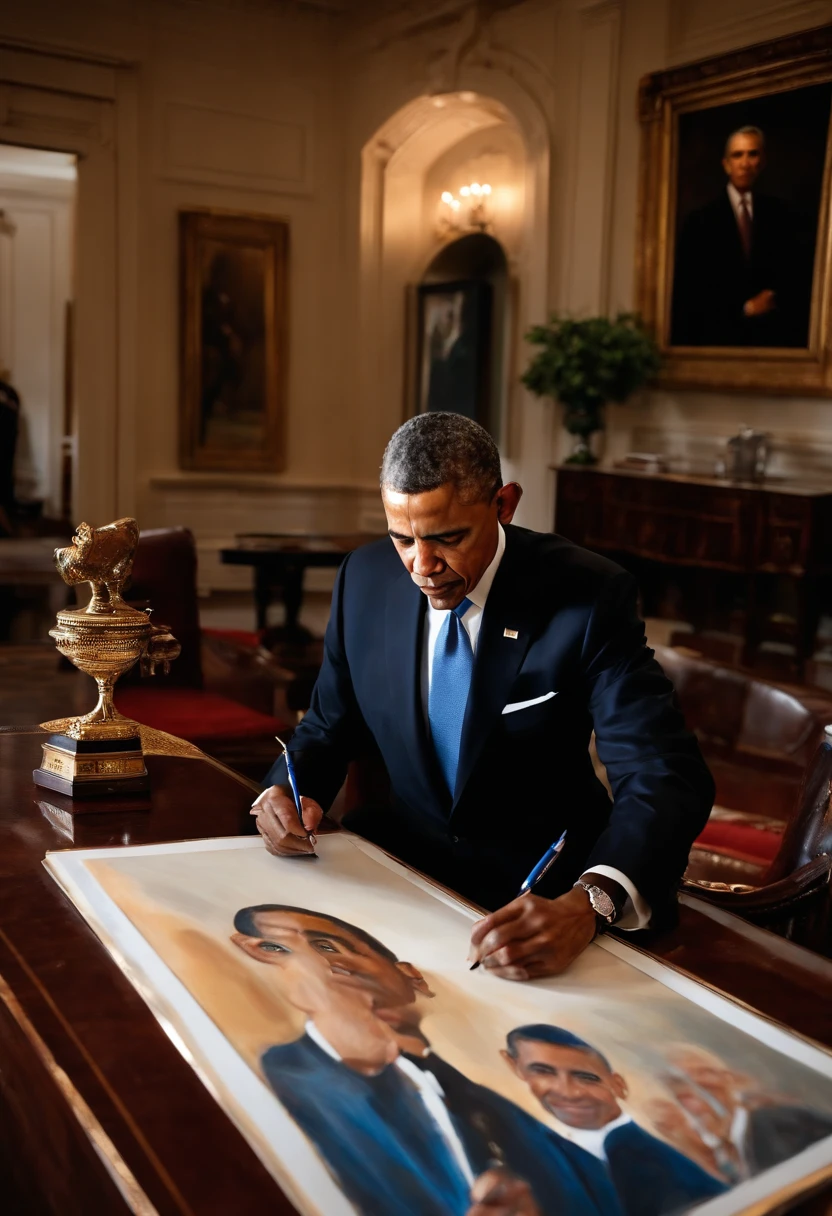 A photo of the president painting a portrait,original,Barack Obama