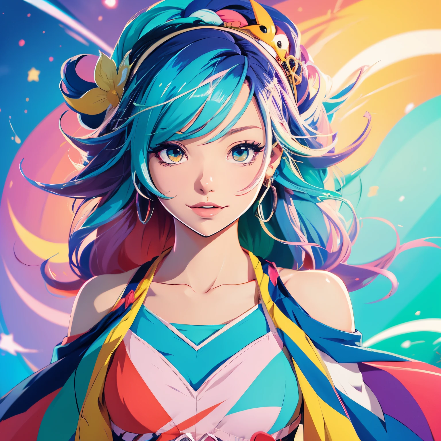 anime girl with colorful hair and a colorful dress, rossdraws pastel vibrant, rossdraws cartoon vibrant, anime style 4 k, Beautiful Anime Portrait, artgerm colorful!!!, ! Dream ArtGerm, Beautiful anime girl, digital art in anime style, anime art wallpaper 4k, anime art wallpaper 4k, digital anime art, very detailed Artgerm 、ren