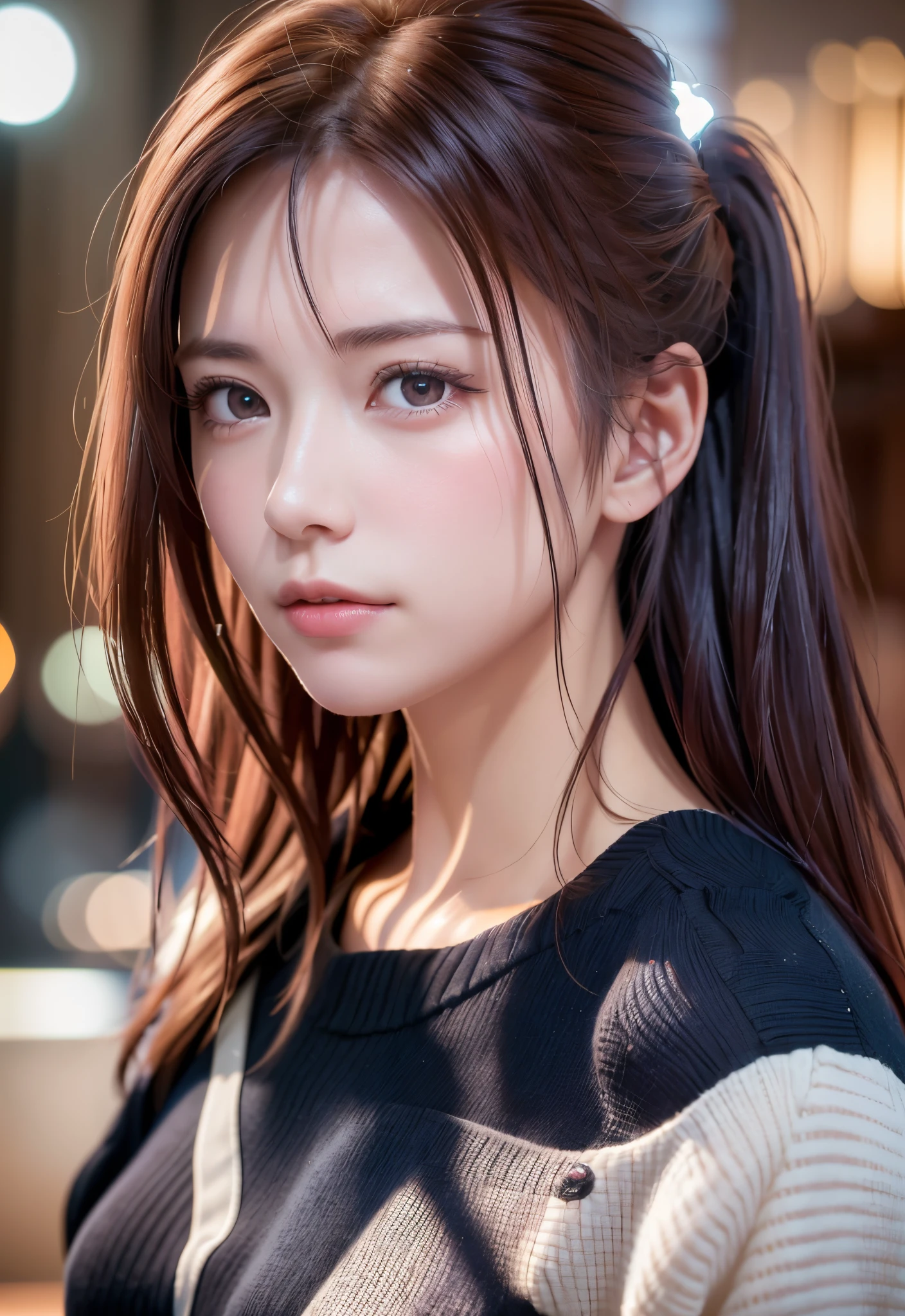 8K, of the highest quality, masutepiece:1.2), (Realistic, Photorealsitic:1.37), of the highest quality, masutepiece, Beautiful young woman, Pensive expression, Thoughtful look, Dressed as a female doctor, Hair tied back, Messy mood, Cinematic background, Tired, Light skin tone