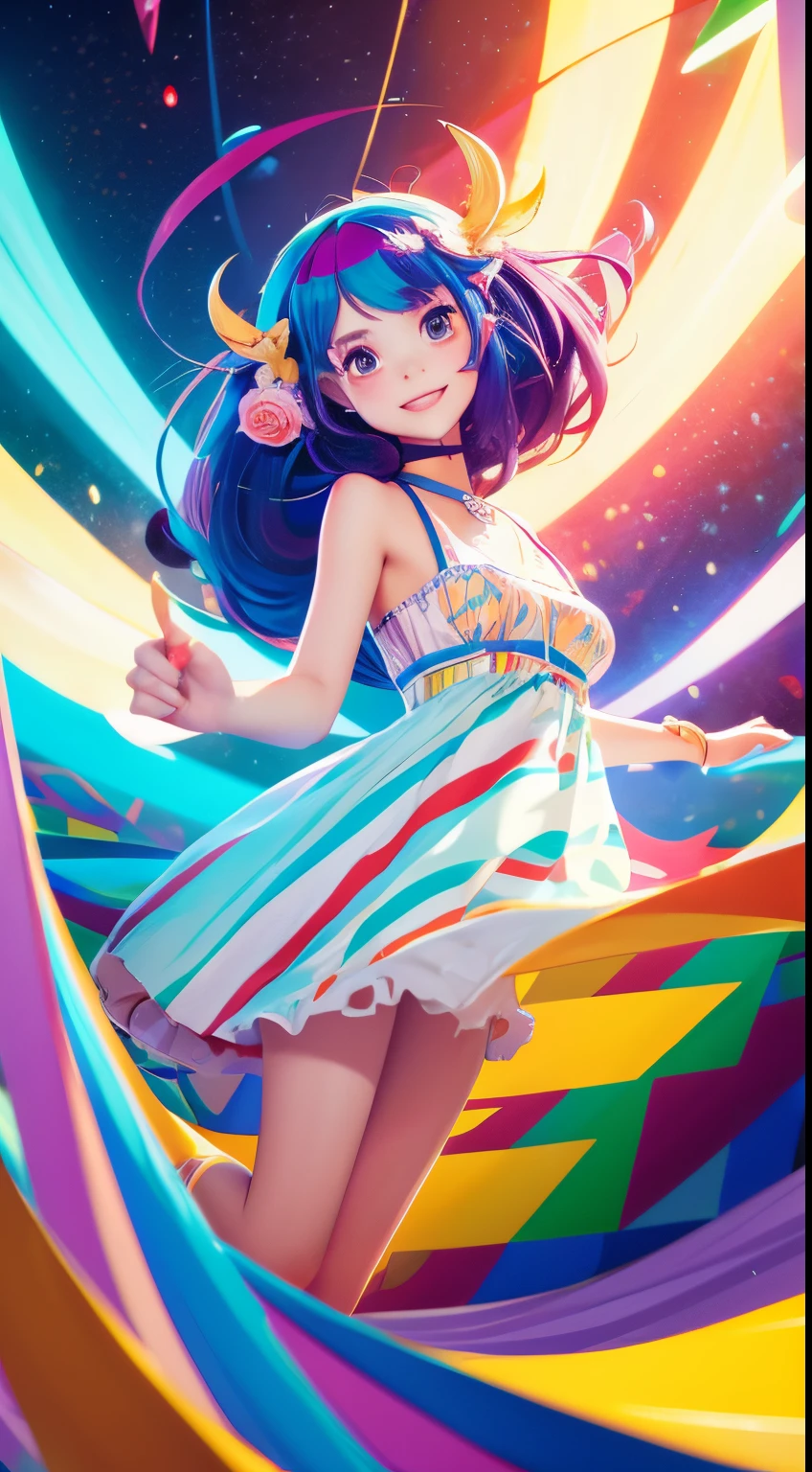 anime girl with colorful hair and a colorful dress, rossdraws pastel vibrant, rossdraws cartoon vibrant, anime style 4 k, Beautiful Anime Portrait, artgerm colorful!!!, ! Dream ArtGerm, Beautiful anime girl, digital art in anime style, anime art wallpaper 4k, anime art wallpaper 4k, digital anime art, Very detailed ArtGerm 、ren、top-quality