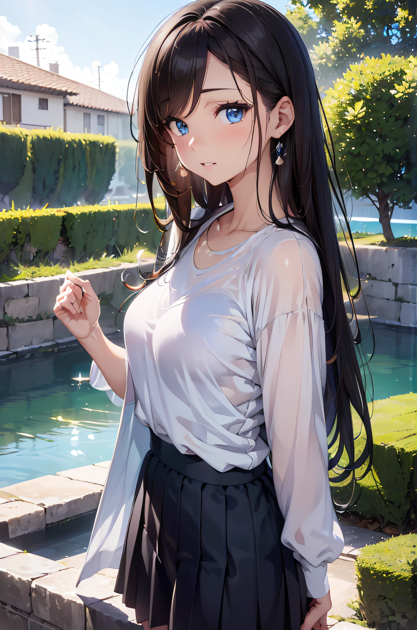 Official Art, unity 8k wallpaper, Super detailed, masterpiece, highest quality, One Woman, (Very detailed),(RAW Photos、highest quality)、(Realistic、Realistic:1.3)、High resolution、顔のVery detailed複雑な3Dレンダリング、(Very detailed皮膚:1.2)、Dynamic Angle, Fire glow effect, Professional Lighting, Side light, Cinematic Light, 超A high resolution, 8k , Film Grain,Best Shadow, Particles of light, Detailed skin texture, Detailed face, Intricate details, Super detailed, Shine, Remember、whole body, Tennis court、Beautiful Face、Blurred Background、18 year old beautiful girl、Shine肌、Twin tails、Beautiful brown hair、Grey Eyes、Strong winds、Ocean、Sit on the embankment、(T-Shirts、mini skirt)、White panties、