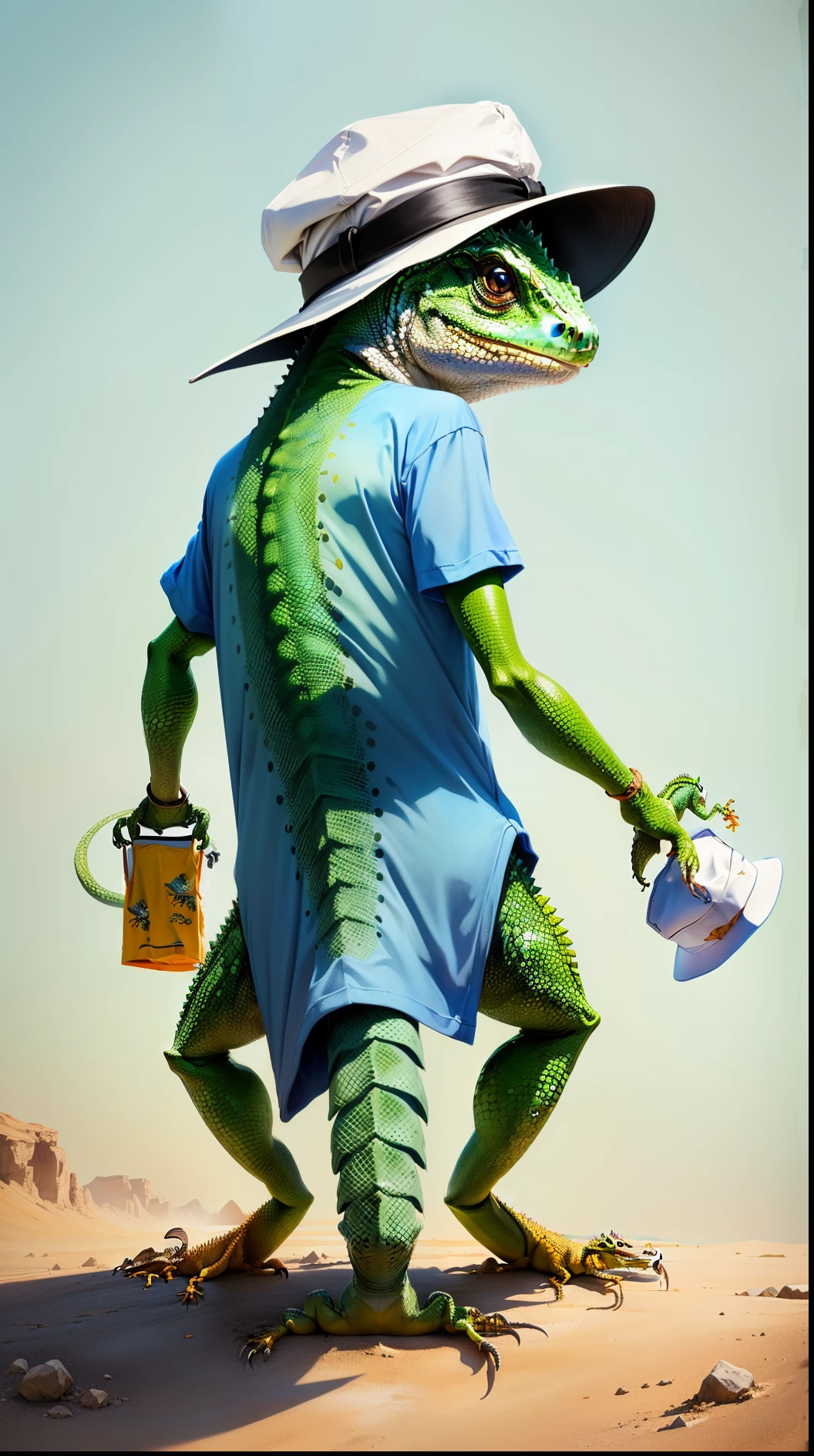 T-Shirt Art Lizard in Clothes Hats anime illustrated cute little 2 head body
