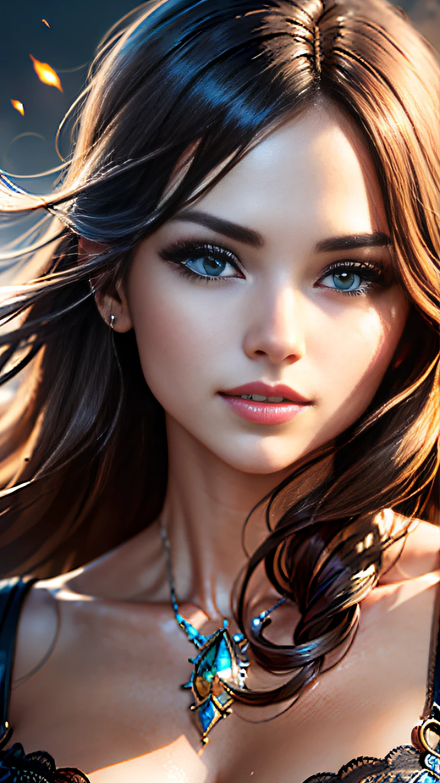 beautiful woman portrait,(8K,high resolution,ultra-high resolution,high quality image,ultra-realistic,best quality,masterpiece:1.2),detailed eyes and face,longeyelashes,rosy cheeks,soft and flawless skin,exquisite makeup,hair flowing in the wind,feminine features,stunning beauty,focused gaze,graceful posture,colorful and vibrant background,professional studio lighting,photorealistic rendering,precise and intricate details,impeccable craftsmanship,imaginative composition,vivid colors,subtle and balanced color tones,soft and diffused lighting,depth and dimension,artistic blend of realism and fantasy.
