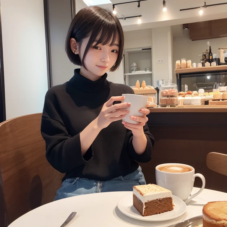 femele、24 year old、Shorthair、a cake、cafes、mano、on the lap