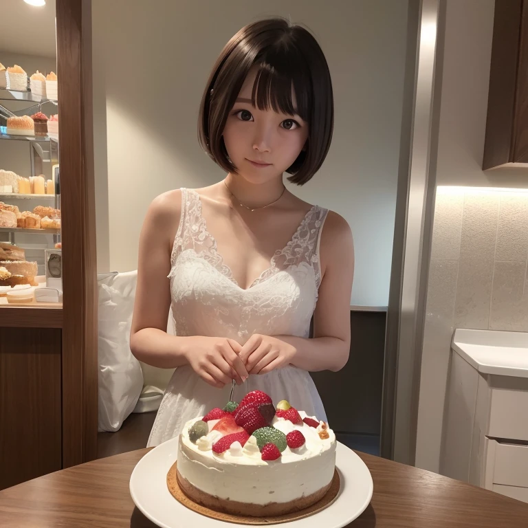 femele、24 year old、Shorthair、a cake、cafes、mano（Do not display）