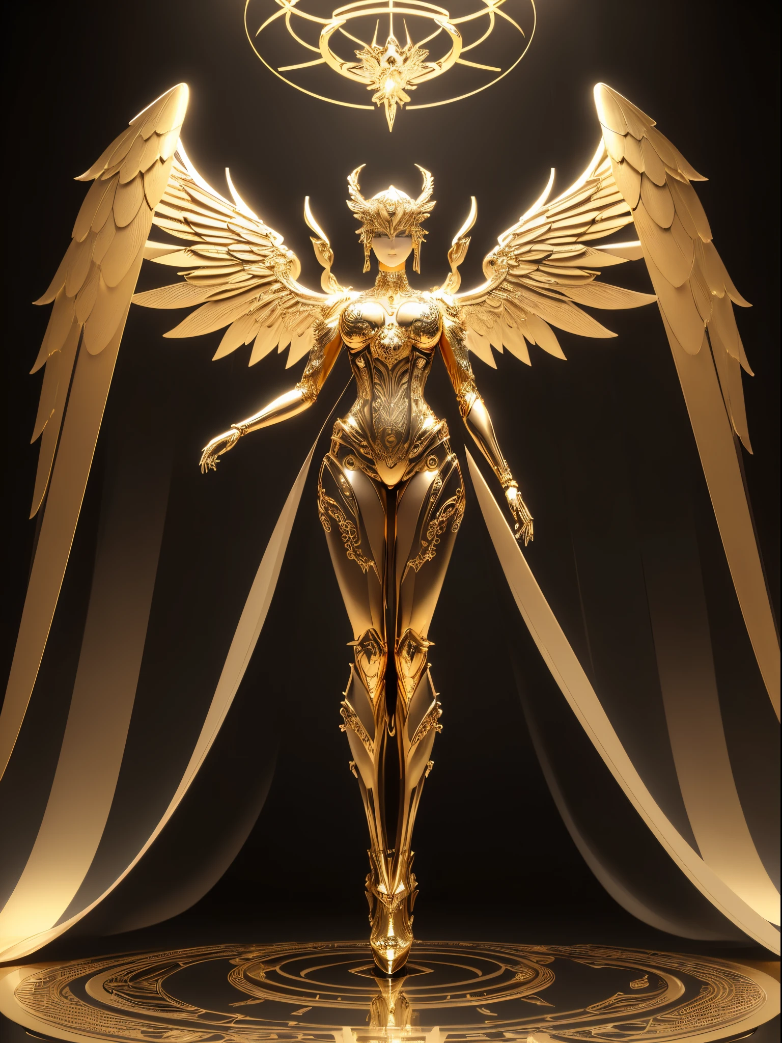 Mechanical style,Gold Theme,(1 mechanical female angel,anatomically correct,full body, ,golden wings,standing,circular base),Black and white background, (3D render,Best quality, high detailed, Masterpiece, offcial art, Cinematic Lighting, 4K, Chiaroscuro),
Zodiac Background