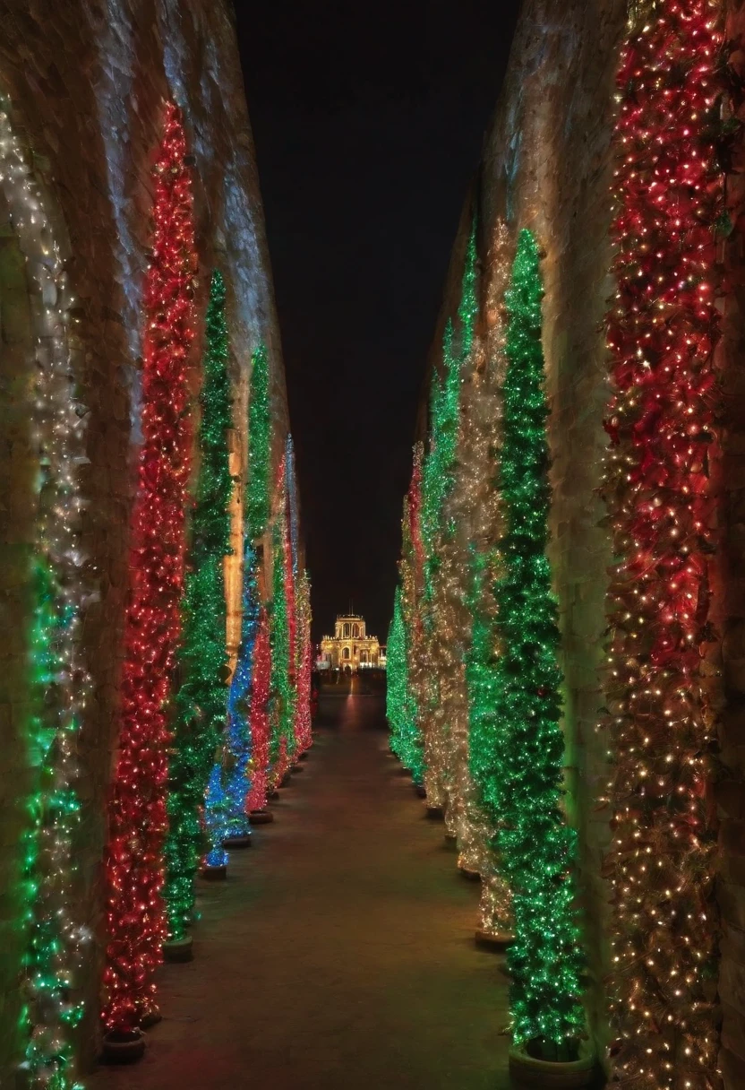stunning christmas illuminations、Glowing lighting、illuminated tunnel、1,0 million LED lights shine、Seven colored lighting、Seven colored lighting、Seven colored lighting、Illuminated、Illuminations spread across the walls of the building