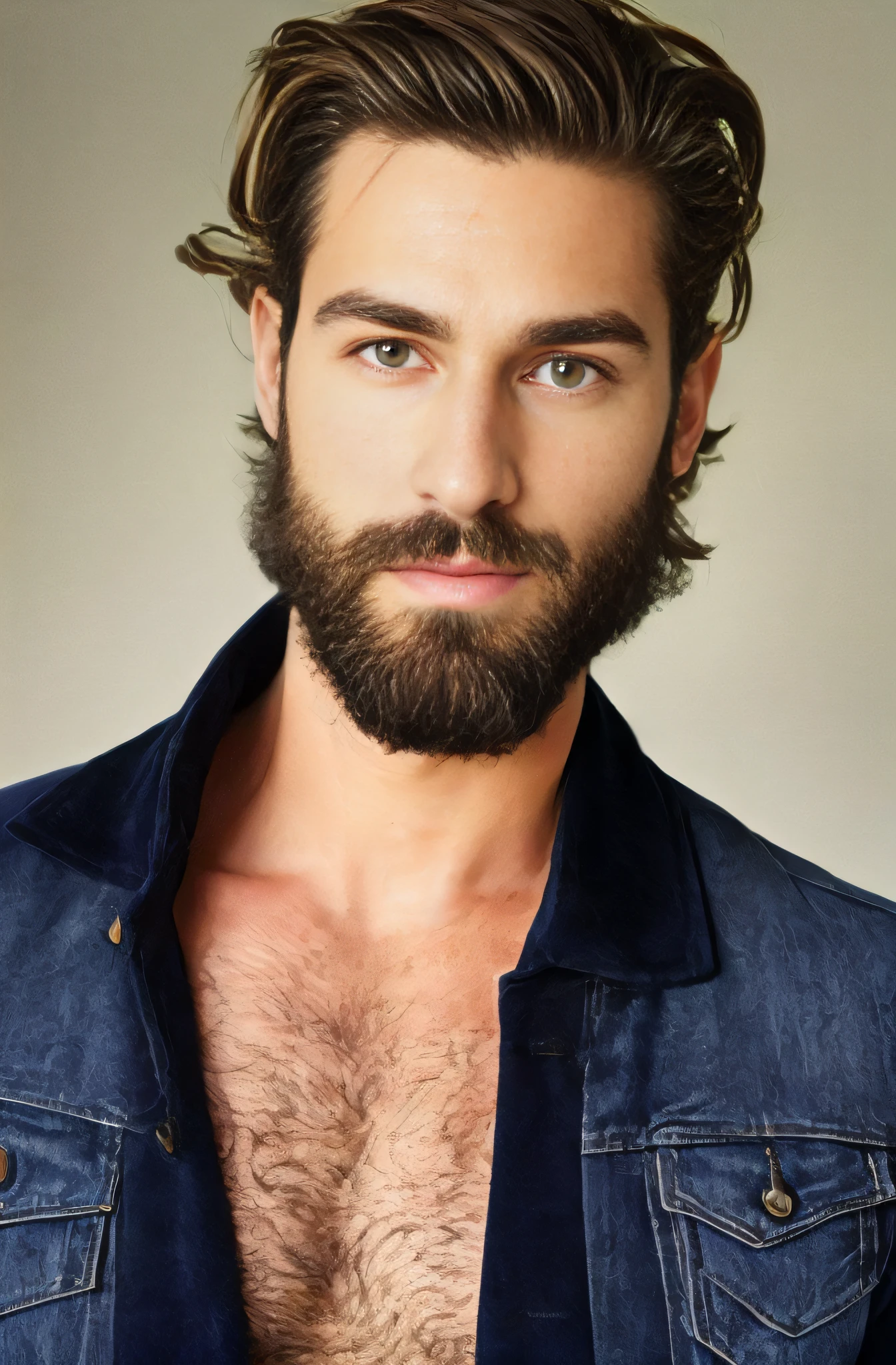 un gros plan d'un homme de 31 ans avec une barbe et une veste de costume, Very attractive man with beard, Models, elegant pose, photo realist, Photo du corps entier