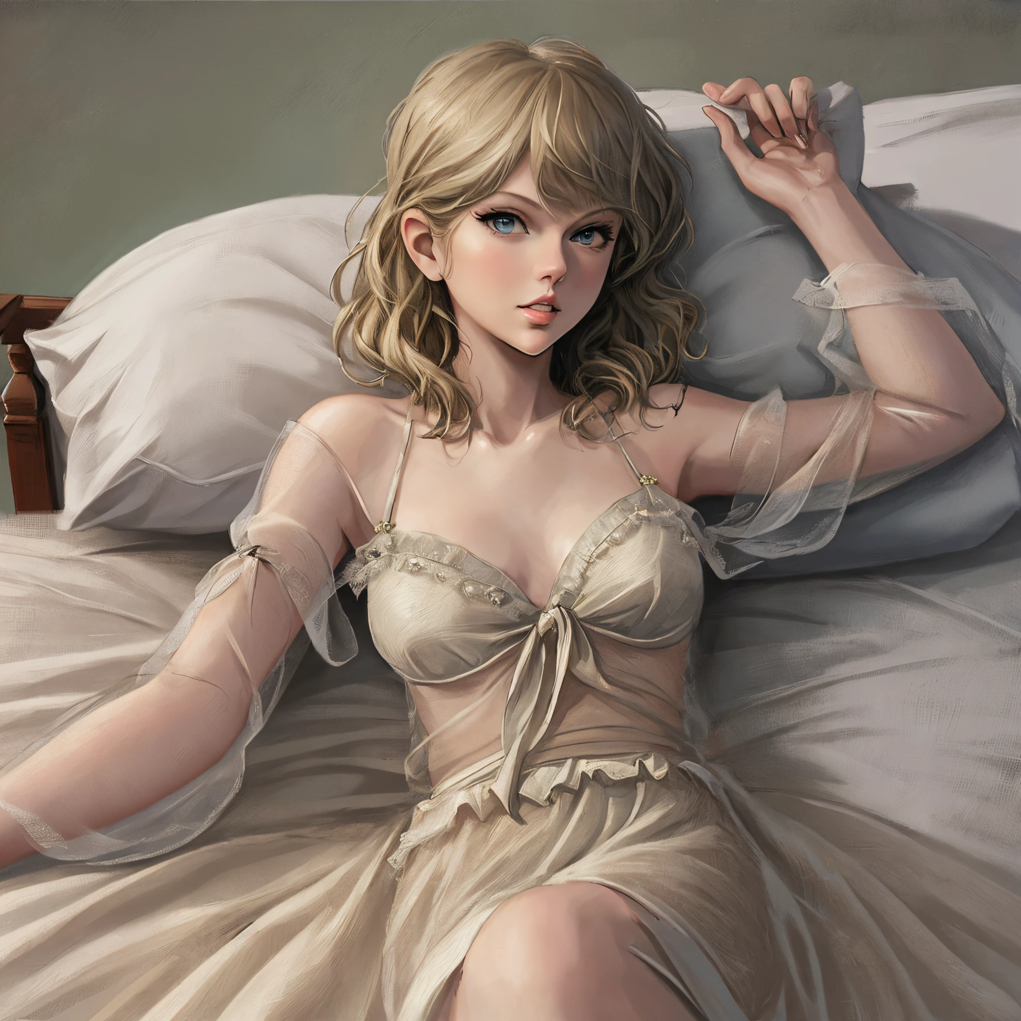 realistic art of Taylor swift tied to a bed