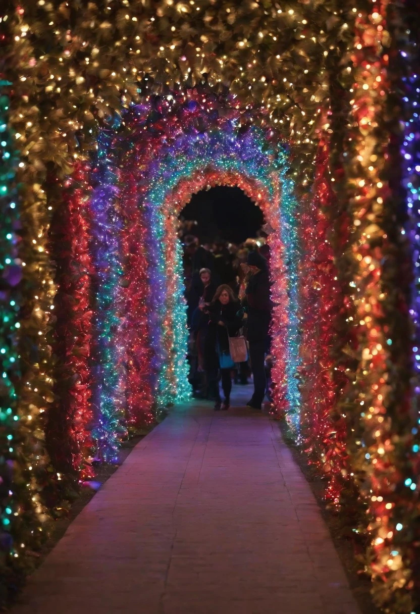 stunning christmas illuminations、Glowing lighting、illuminated tunnel、1,0 million LED lights shine、Seven colored lighting、Seven colored lighting、Seven colored lighting、Illuminated、Illuminations spread across the entire wall of the building