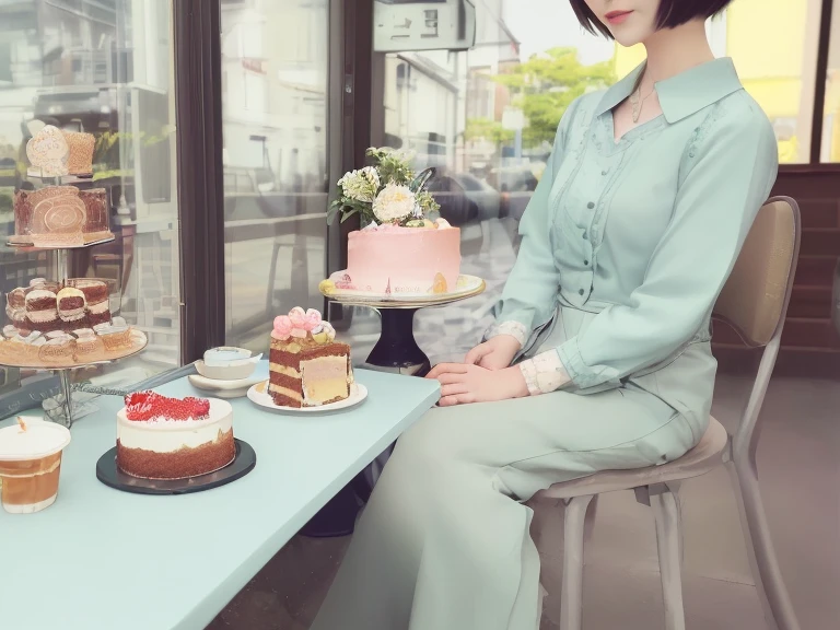 femele、1 persons、24 year old、Shorthair、a cake、cafes