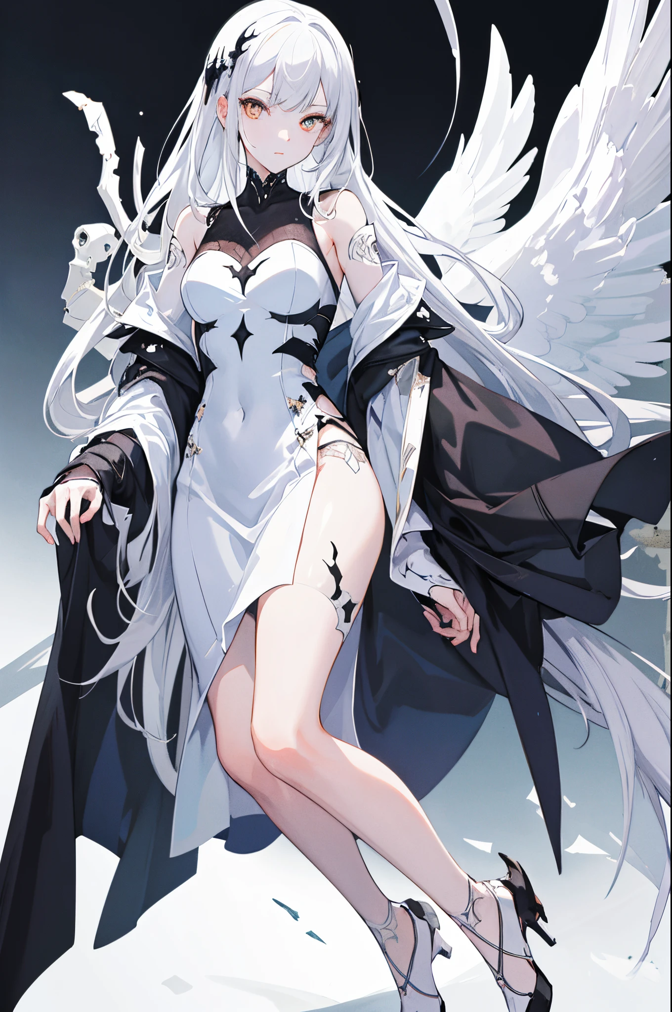 (masterpiece, top quality, best quality, official art, beautiful and aesthetic),1girl,solo,full body,look at viewer,white eyes,bones carving skin,dark white and light white,hollow body,meticulous portraiture,