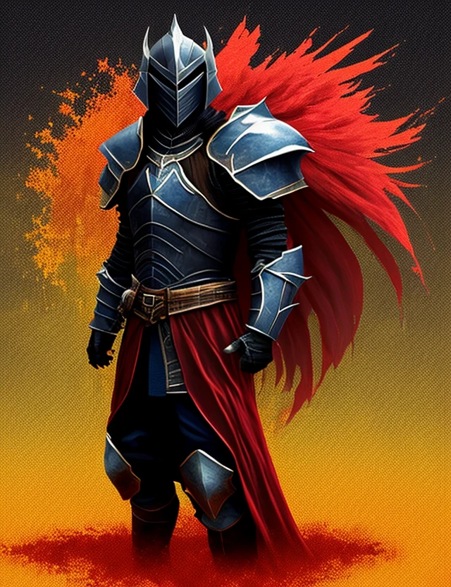 Pixel Black knight, background a bloody red sky. Dull armor. Give him wings