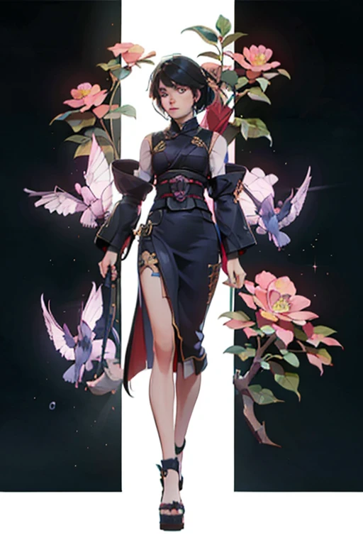 01_(Stylized character concept art), (1.full body figure), (3D character concept), (game character design).
  (Description of the hero), (a young man, a Shaolin monk who combines traditional elements of ancient Chinese martial masters and modern urbanized details of appearance). (A smoothly cropped head, a piercing gaze, this is a fighter, an artist, a cyber-mage. He has a strong, slender physique, a bald head, a strong neck, shoulders, arms, and slender legs). (Dressed in a loose silk kimono, decorated with traditional Chinese patterns; flowers, peonies, skulls, and birds. A wide belt girds a strong torso, the open chest is covered with rosary beads. Arms and legs are protected by combat protective elements in a futuristic style, cyberpunk, cyber fighter. ! On her feet are cool white sports shoes, with thick soles!). (His weapon, the magic of fine arts, is armed with a long pole, this is a technological device, vaguely reminiscent of a traditional fighting pole, metal, electronic, cyber weapons. With the help of virtual images, the Fighter Monk is able to recreate various elements in space; dragons, demons, birds, flowers, and dead people. Depending on the level of accumulated energy and the presence of “primary elements”).
02_Image made in the style of a concept sheet, white empty background, (one character, full height), weapon in hands, (01_option, spectacular dynamic - combat pose with a pole, creates a combat phantom in space), (02_ option, standing relaxed - meditatively contemplative image). (Clothing colors, muted orange, metal elements, plastic; Cyberpunk style, future fighter).
03_Stylization, game character concept, white background, one full-length hero. Stylization; fantasy - cyberpunk, Riot Games, League of Legends, World of Warcraft. 3D character, game model, high quality – artistic hand-drawn 2D textures; (diffusion, transparency, glow, relief.) Rich, balanced color scheme, linear graphic outline in black.
