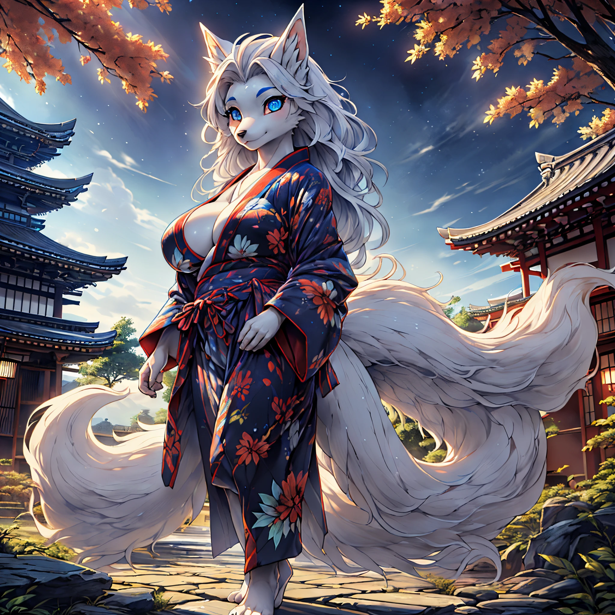 1girl (((Made by Complextree))), (Alolan Ninetales), ((solo)), ((big and firm breasts, antrum, extremely detailed, extremely detailed legs, extremely detailed arms, extremely detailed face, perfectly detailed eyes,perfectly detailed anatomy, Wearing  Yukata, Japanese Temple))