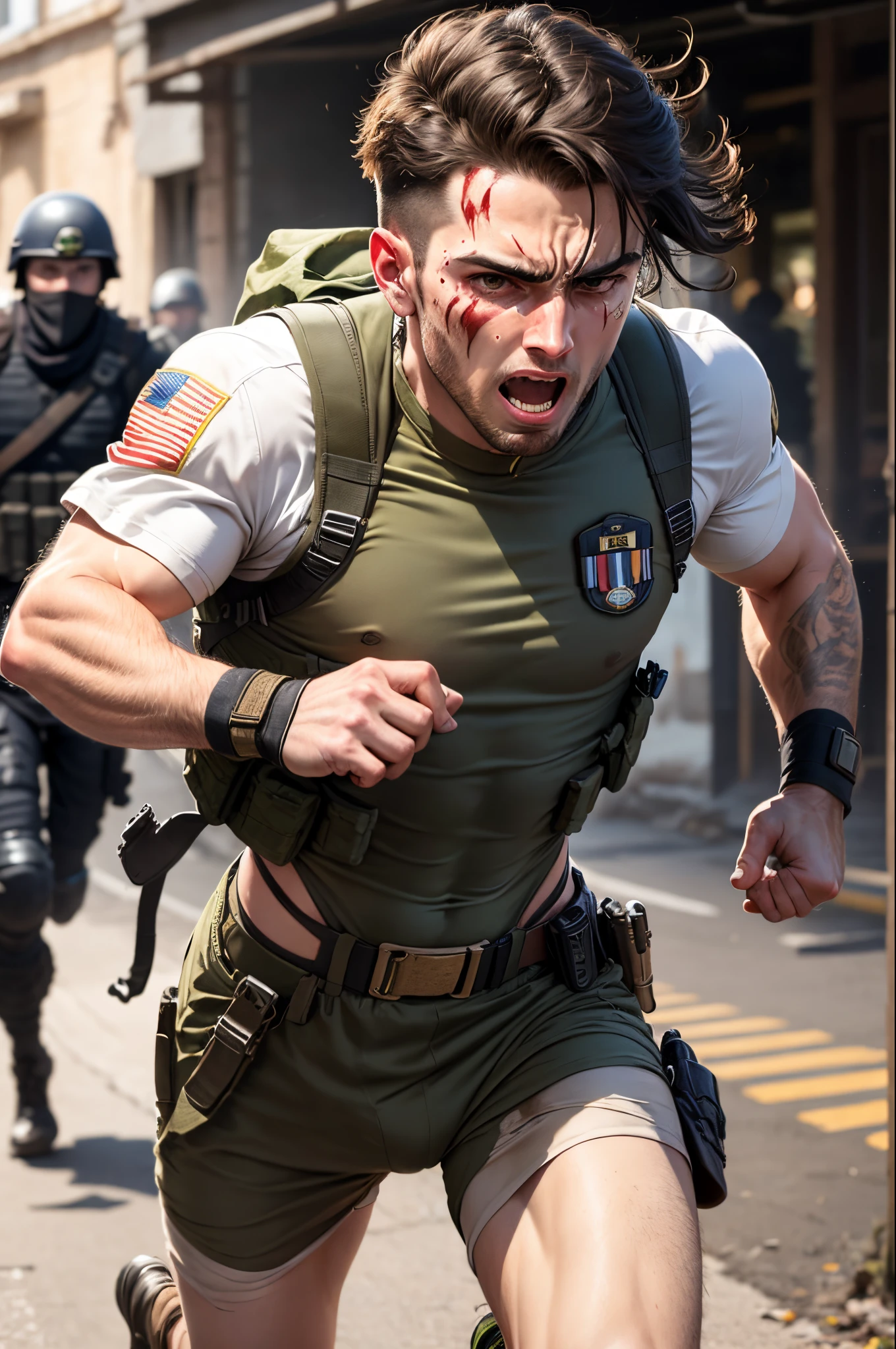 Rogue and wounded US marine running from enemy terrorists