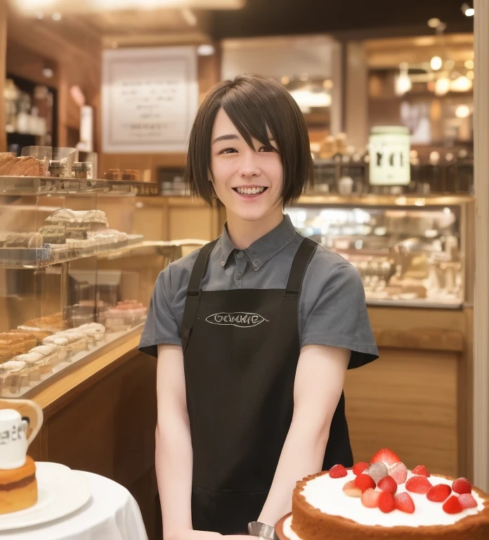 femele、1 persons、24 year old、Shorthair、cafes、a cake