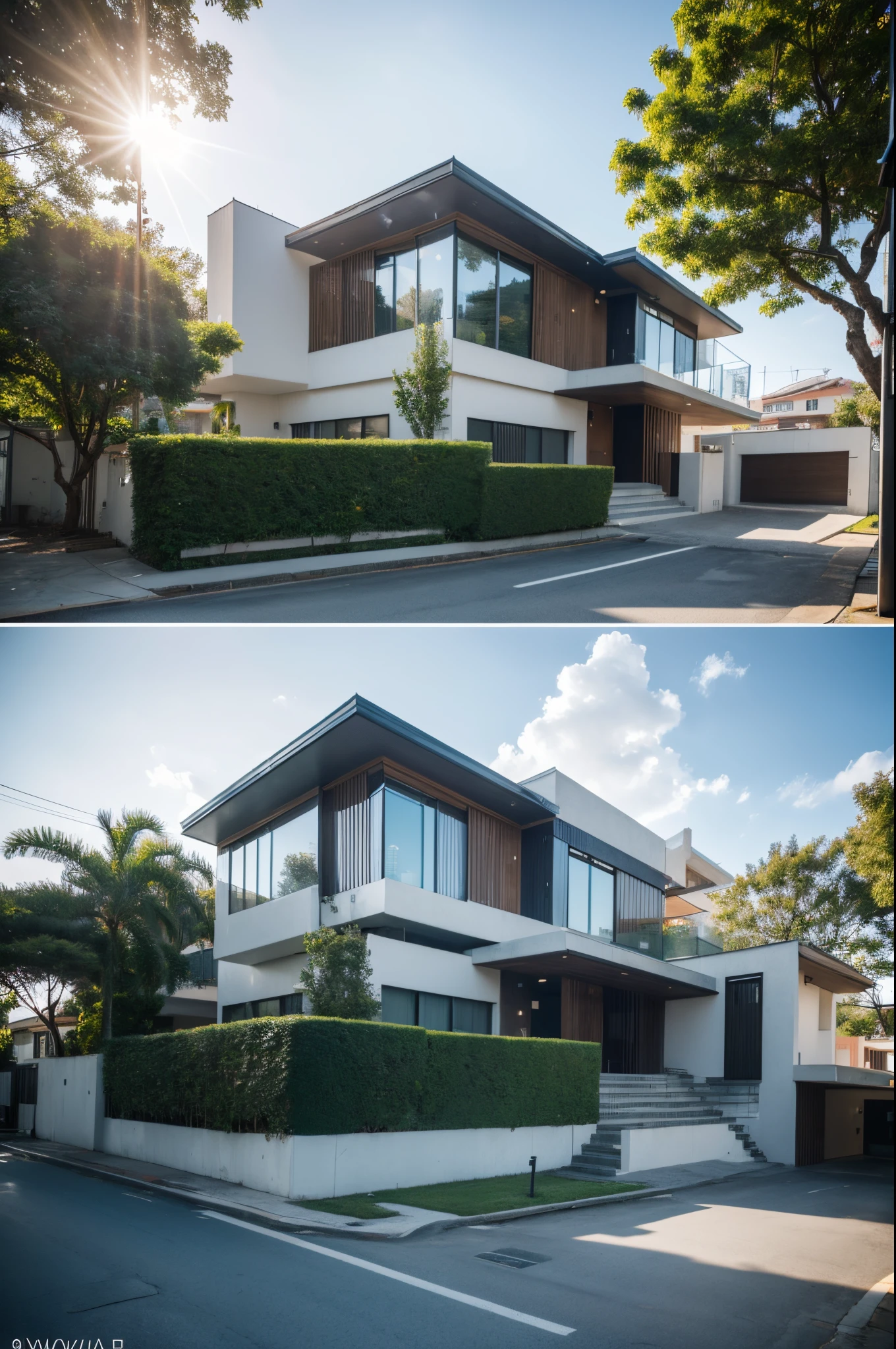 dvArchModern, 85mm, f1.8, portrait, photo realistic, hyperrealistic, orante, super detailed, intricate, dramatic, sunlight lighting, shadows, high dynamic range, house, masterpiece,best quality,(8k, RAW photo:1.2),(( ultra realistic)), modernvilla, blackandwhite, trees, vine, architecture, building, cloud, vivid colour, masterpiece,best quality,super detailed,realistic,photorealistic, 8k, sharp focus, a photo of a building