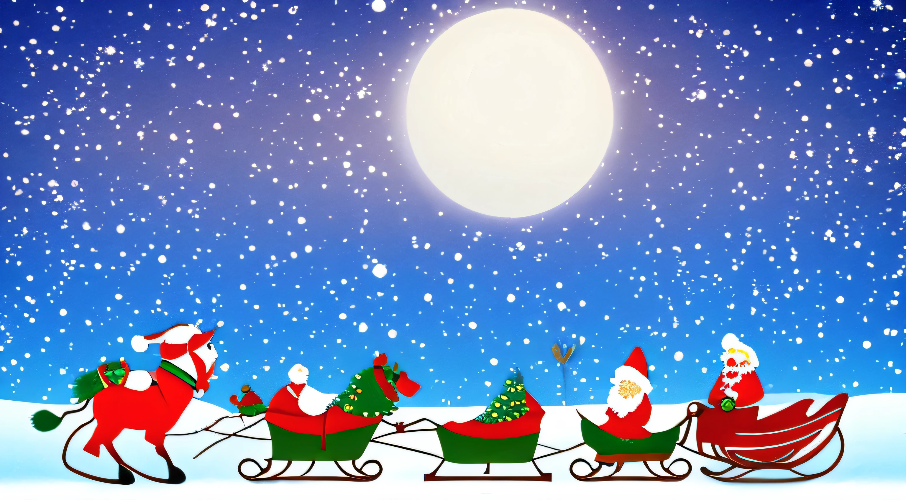 Xmas,Cute Santa Claus,Christmas,reindeer,Santa Claus riding a sleigh with three reindeer,Flying in the night sky, Three reindeer are pulling a sleigh,