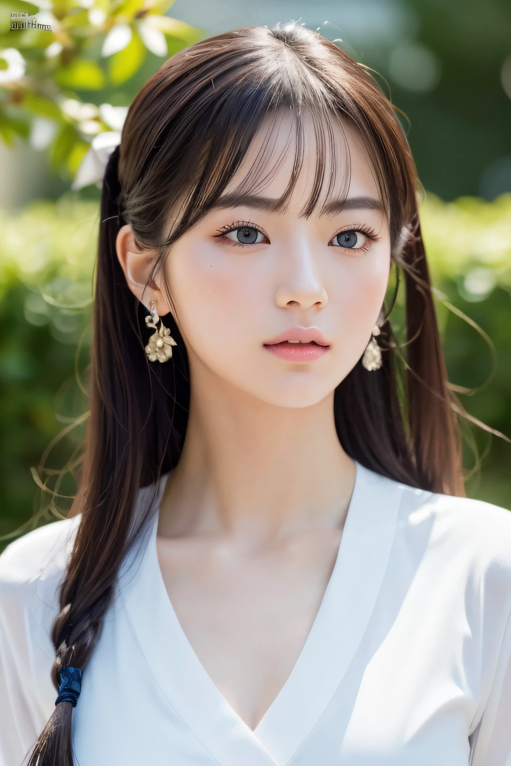 Focus on people。Create and express the best shining composition of the person in a realistic way。((masterpiece))、(((top-quality)))、((ultra-detailliert))、(A hyper-realistic)、(highly detailed CGillustration)、(extremely delicate and beautiful)、Girl a masterpiece、top-quality、Realistic skin feeling、Realistic fabric、We will introduce a realist illustration focusing on the center front of girls with realistic and ultra-detailed eyes.。This is the absolute rule, and the following sentence expresses the image quality。 The greatest painter in human history meets an unparalleled beauty、It is the greatest masterpiece in the history of the Inuiku Ichigo, which depicts the most beautiful figure of a lifetime.。 Create stunning anime artwork that is currently trending on seaStation、Introducing exquisite beauty and seductive aesthetics。Hair is tied up、校服、The background is outdoors、