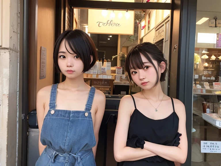 femele、1人、24 year old、Shorthair、a cake、cafes、Cross your arms behind your back