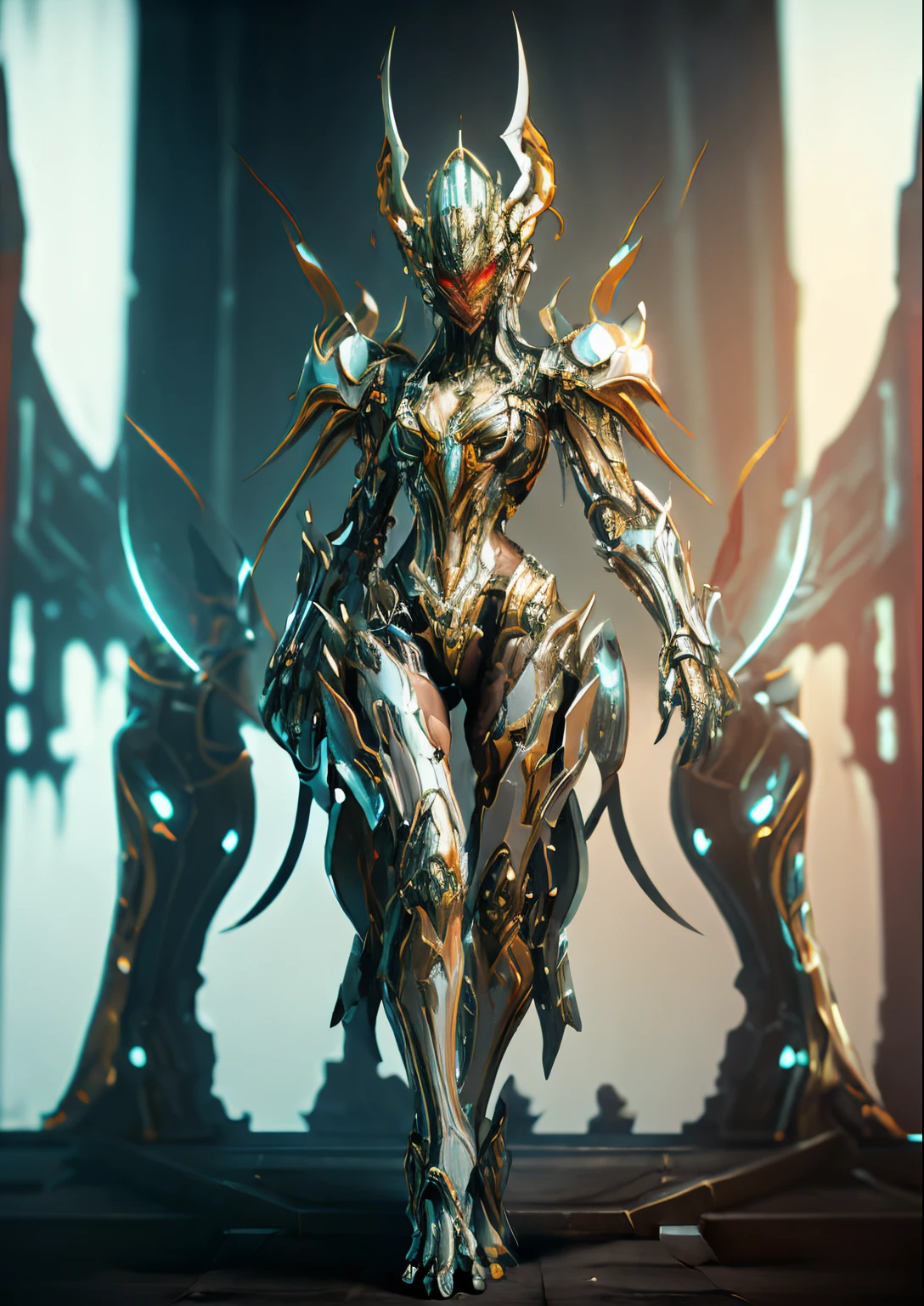 solo, super fine photo, full body picture Unreal Engine 5 8K UHD, male, thin, ash grey and forest green color scheme armor, green color details, yellow green tattoo details, headless, shiny orb replace the head, 4 long arm, majestic design, best quality, masterpiece, official art, unified 8k wallpaper, high detailed, sharp focus, flying pose, body parts
