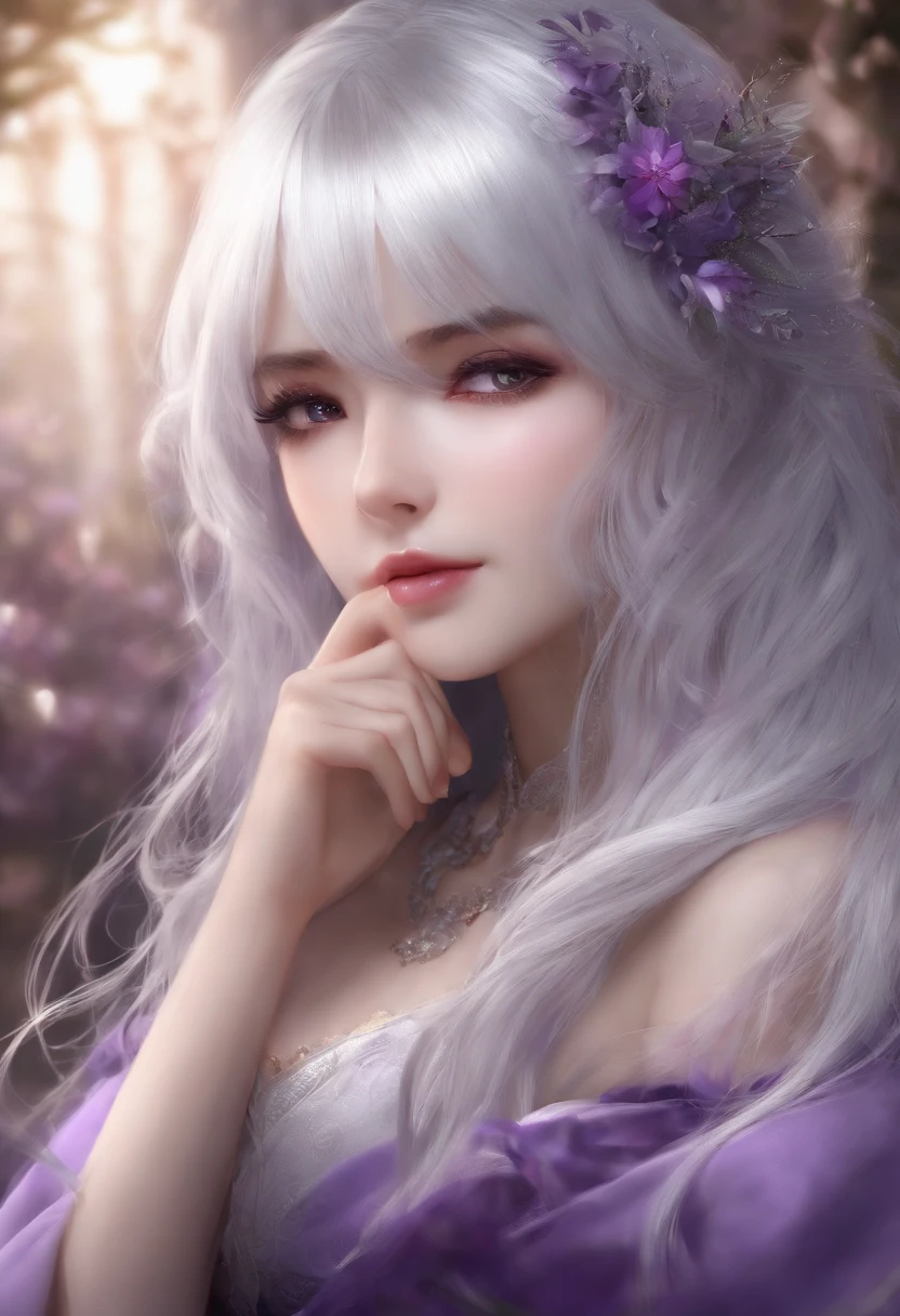masutepiece, Best Quality, 1girl in, elaina_(nice_No_tabitabi), Silver hair, Purple eyes, Long hair,