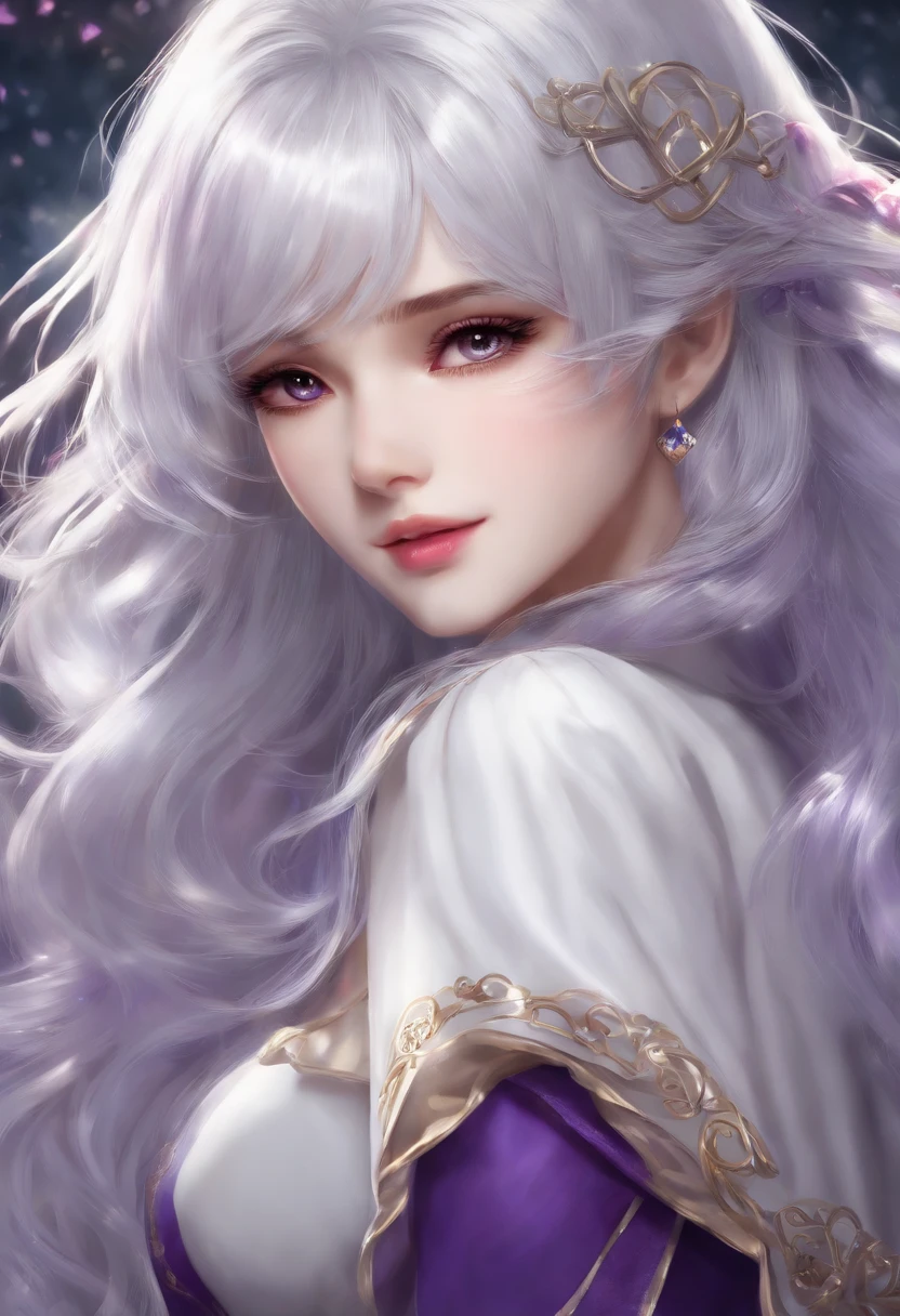 masutepiece, Best Quality, 1girl in, elaina_(nice_No_tabitabi), Silver hair, Purple eyes, Long hair,