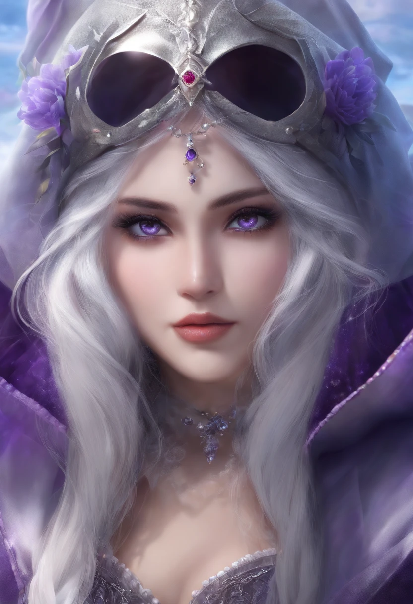 masutepiece, Best Quality, 1girl in, elaina_(nice_No_tabitabi), Silver hair, Purple eyes, Long hair,