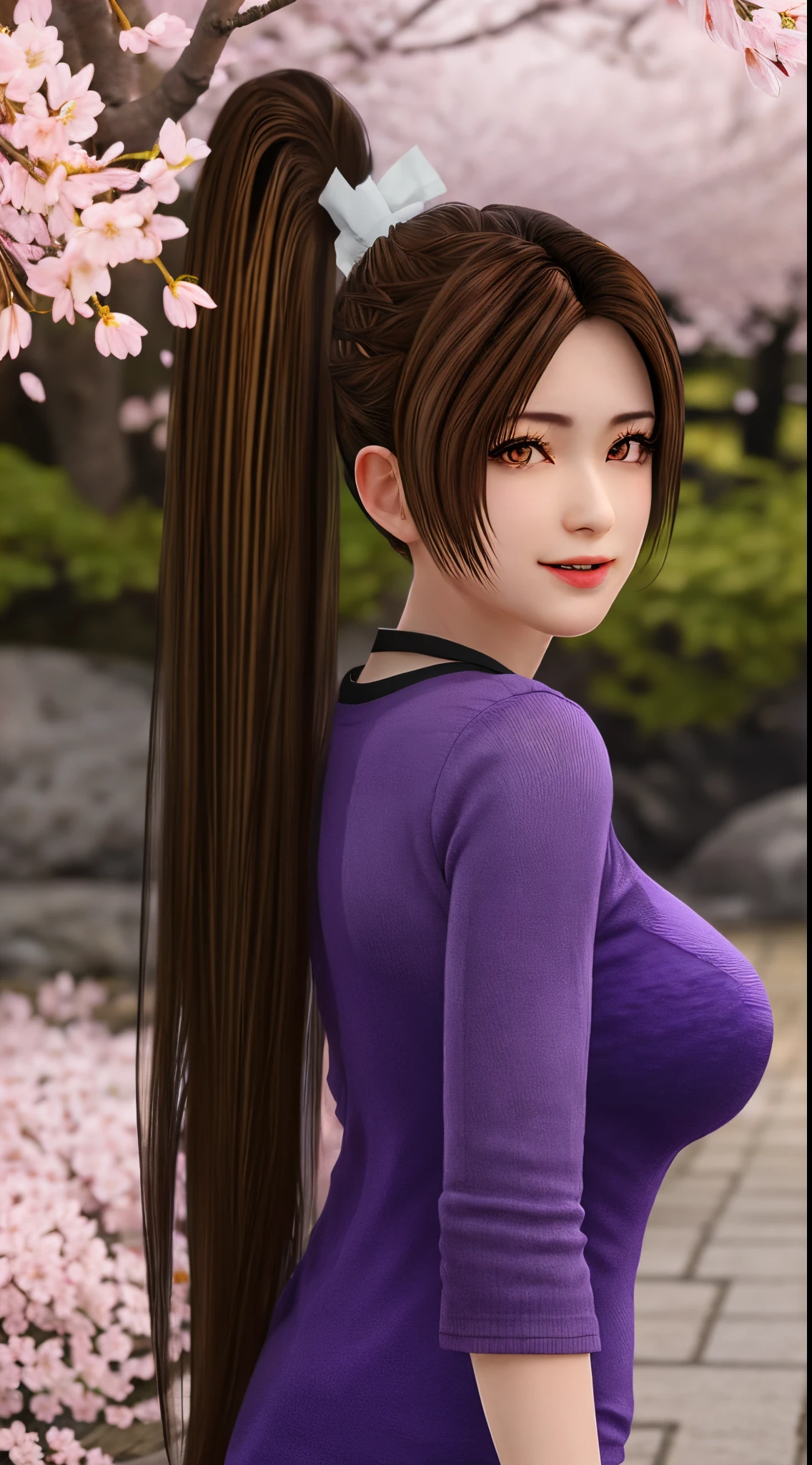 full bodyesbian,独奏,Maihakunai,ssee-through。 (比基尼),By bangs,brunette color hair,bluntbangs,(:1.4),cparted lips,long whitr hair,Moles under the mouth,Purple eye,The lips are slightly dilated,ssmile,wetted skin, Wet hair,Malu,Stand among the falling cherry blossoms,(tmasterpiece:1.4),(best qualtiy:1.4),Real life portrait photography,looking at viewert,centre,