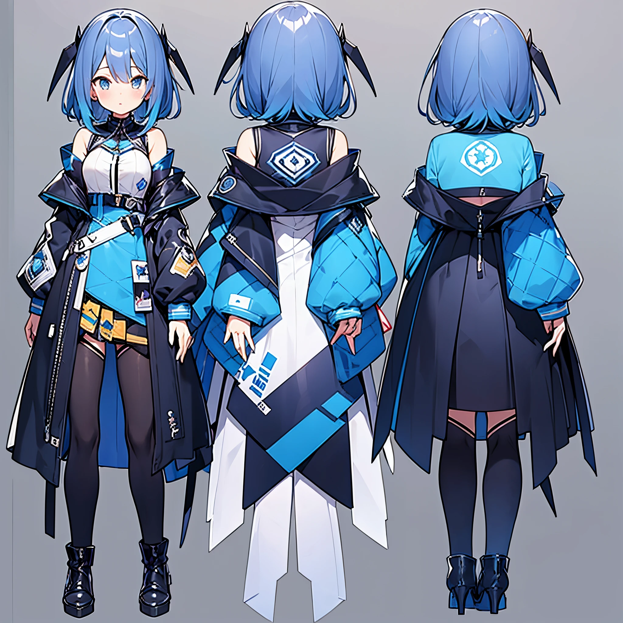 Headphone girl, white background, full body, standing, best quality (1.3), masterpiece (1.2), character sheet